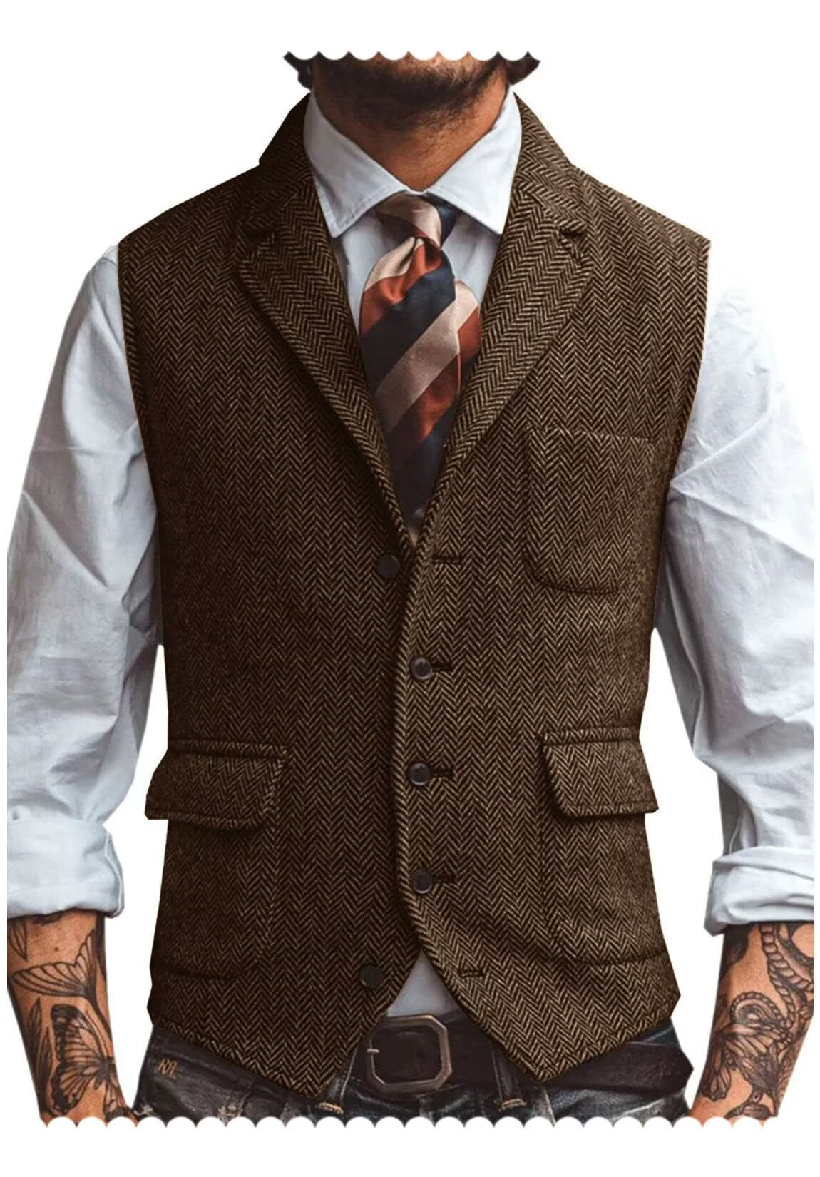 Men's brown tweed vest 