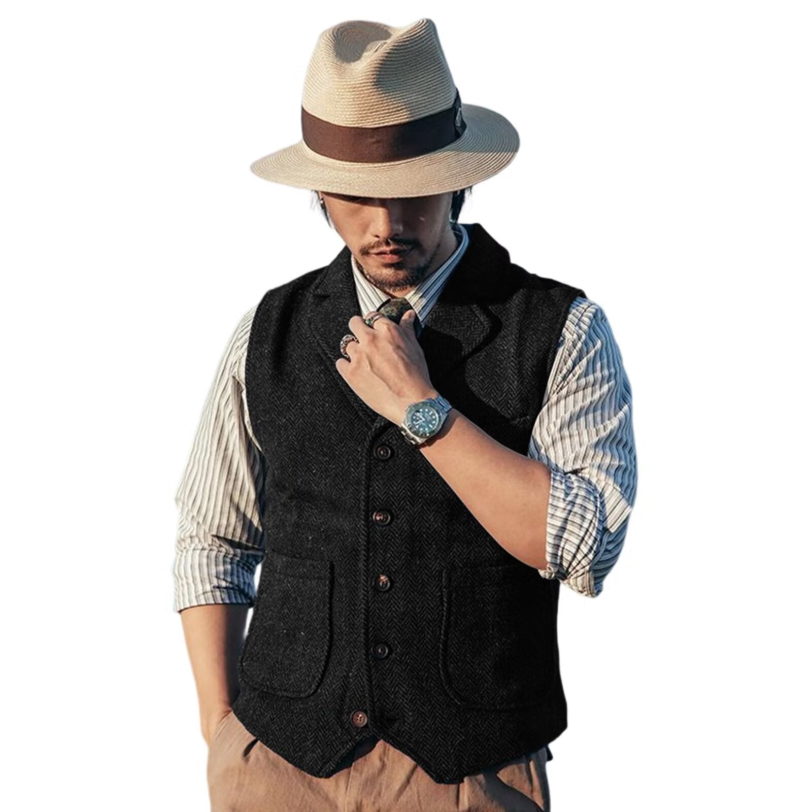 Men's black tweed vest