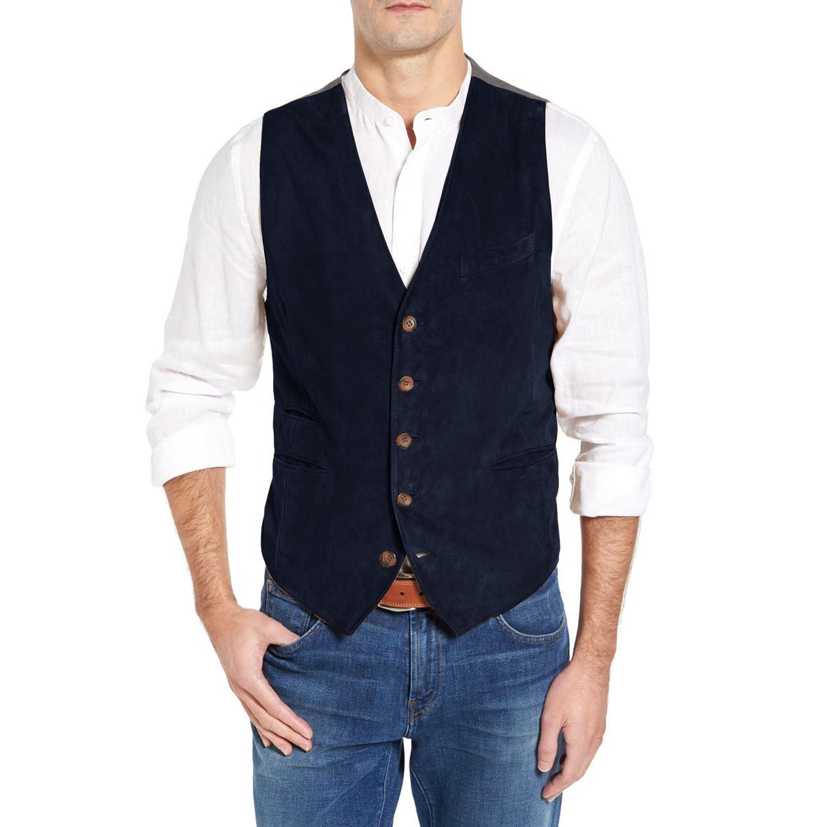Men's navy suede vest 