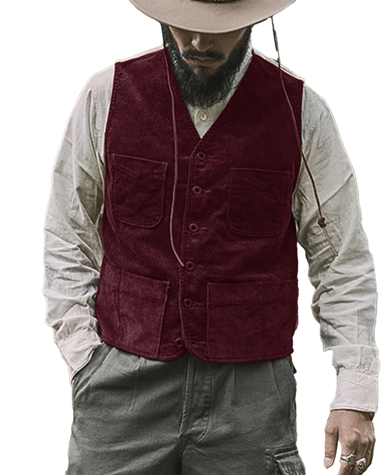 Men's burgundy corduroy vest 
