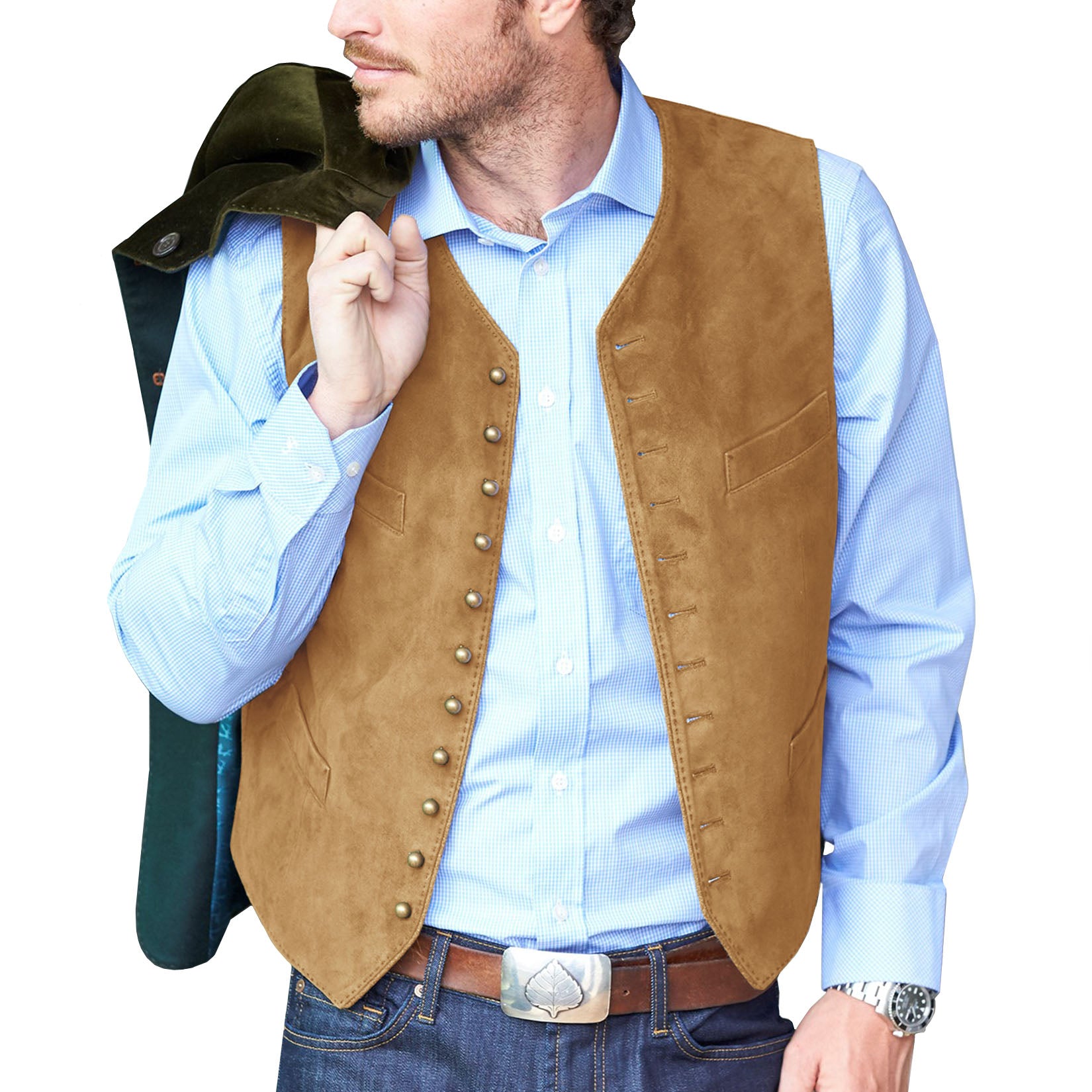 Men's khaki suede vest 