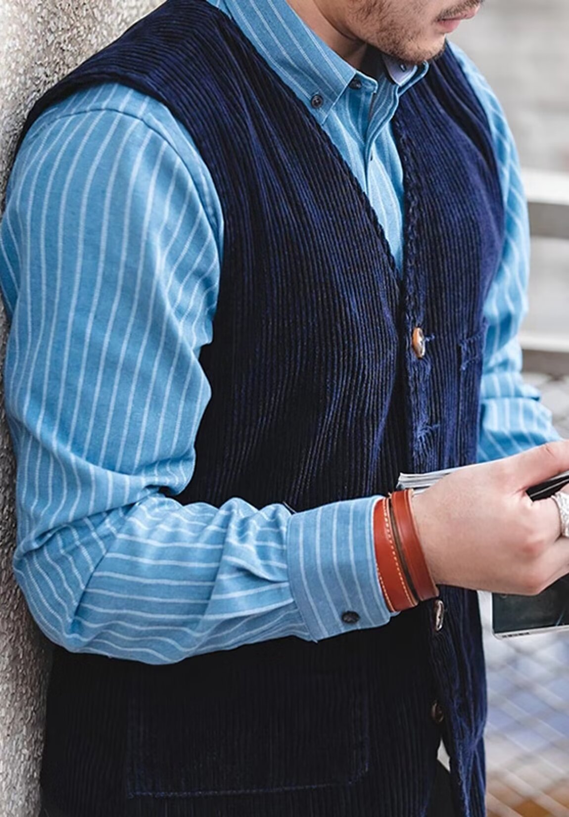Men's navy blue corduroy vest 