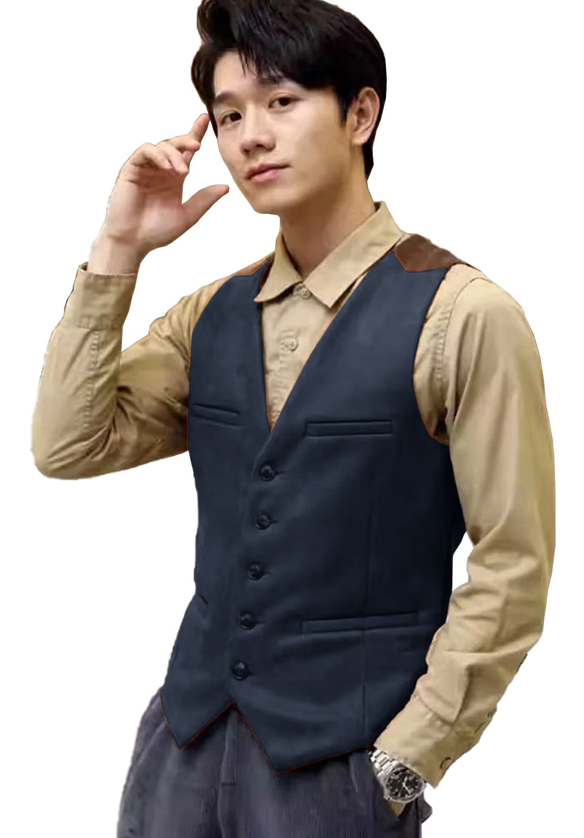 Men's navy suede vest 