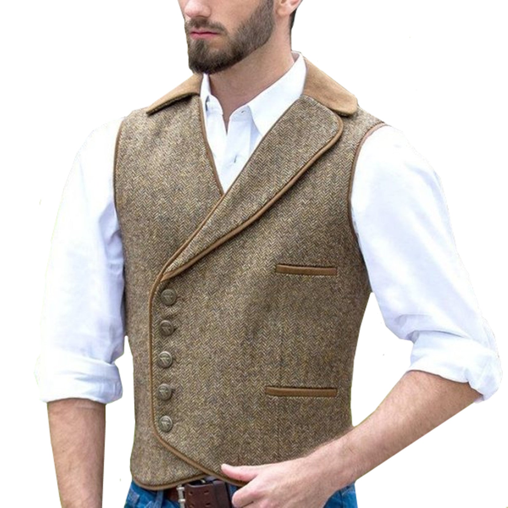 Men's khaki tweed vest