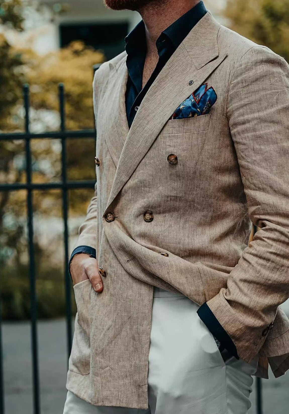  men¡¯s linen double-breasted jacket 