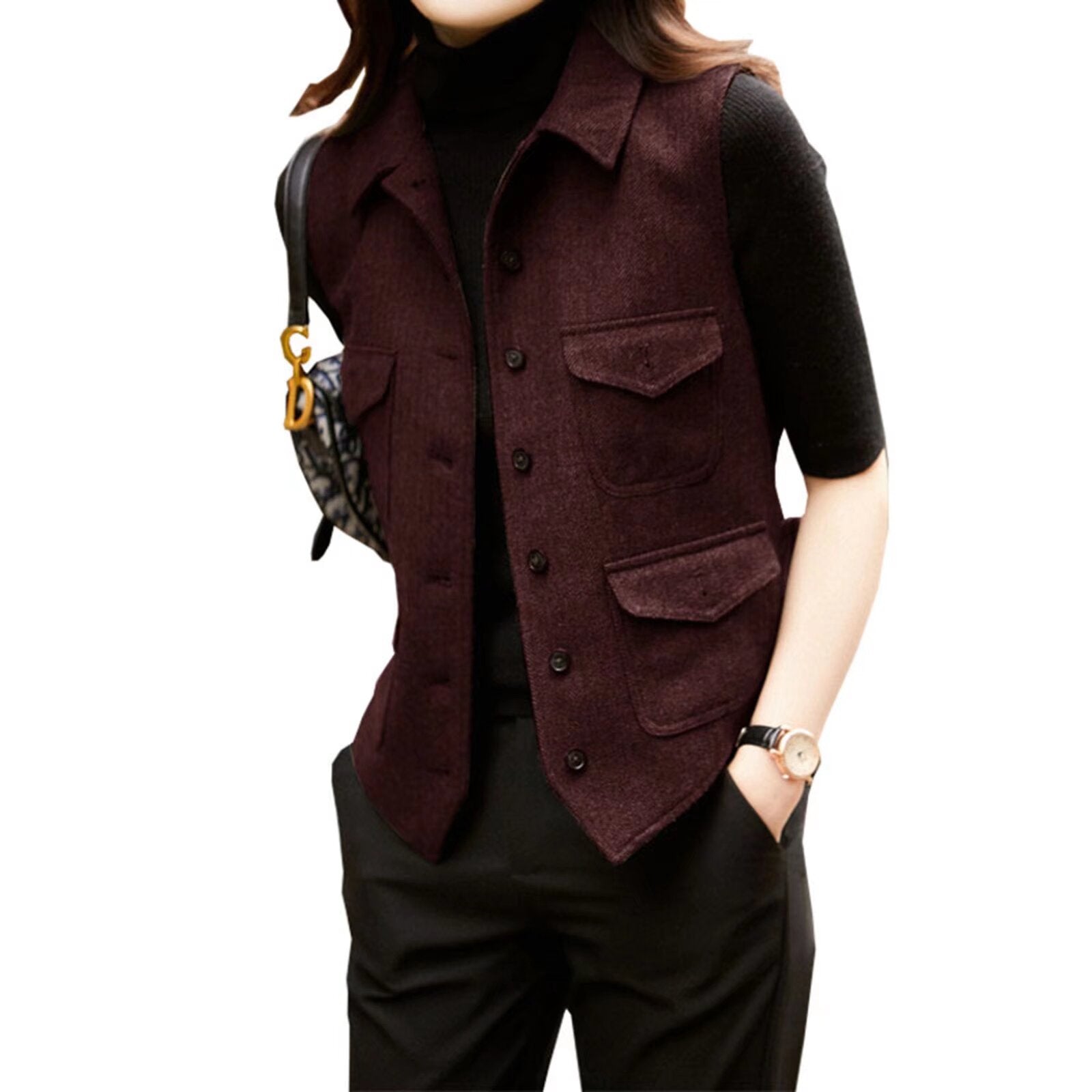 Women's red tweed vest 