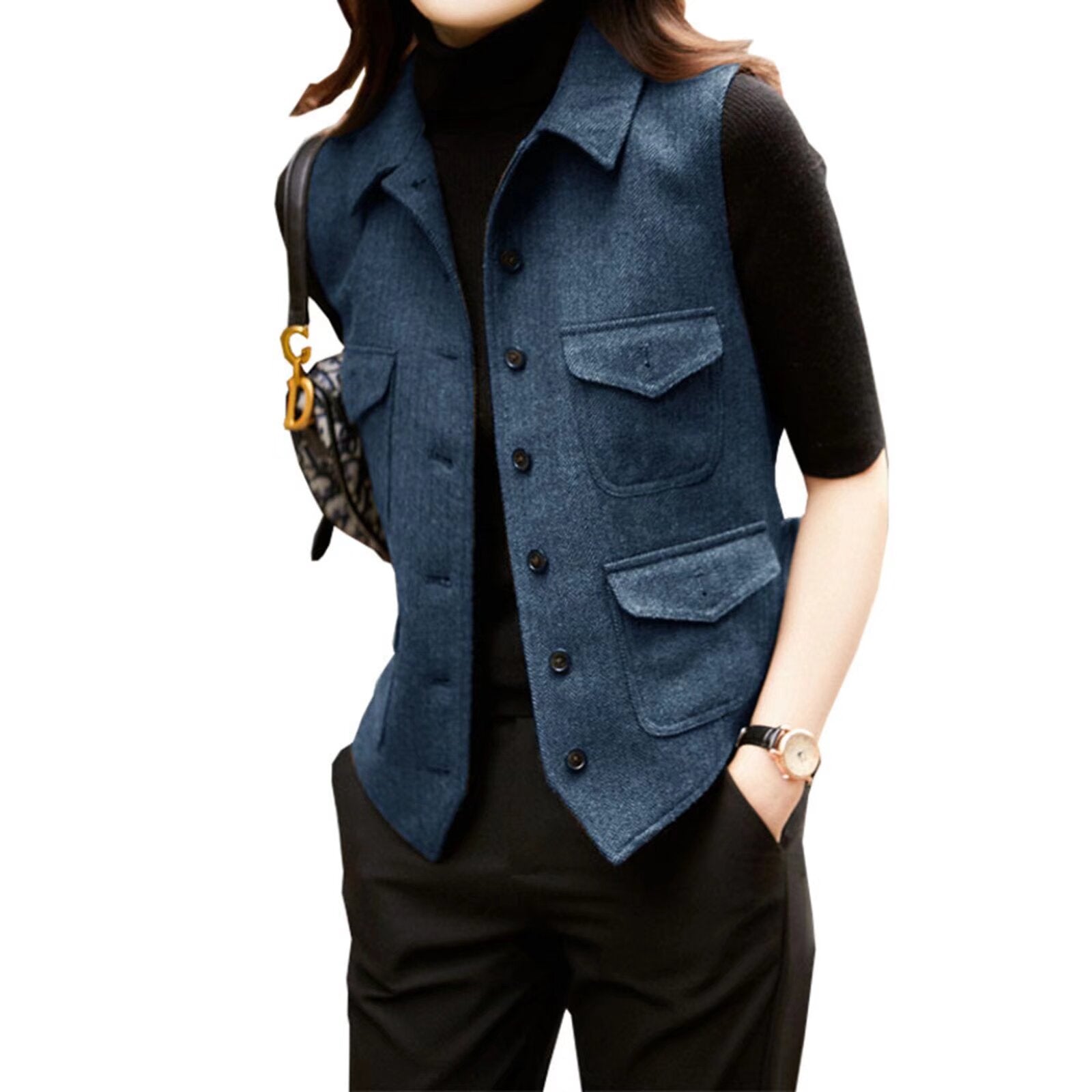 Women's blue tweed vest 
