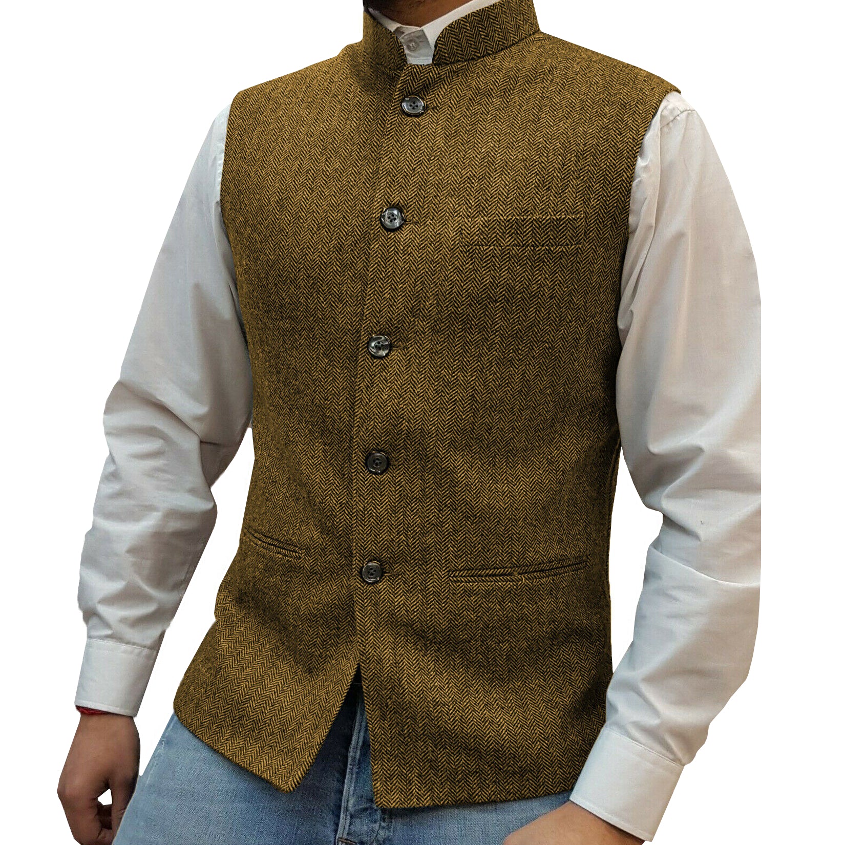 Men's khaki tweed vest 