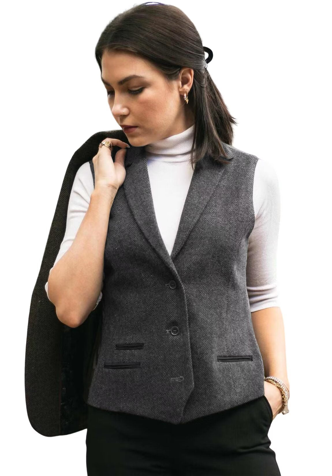 Women's gray tweed vest 