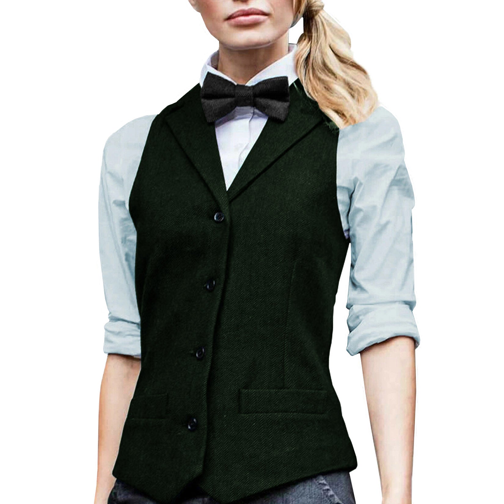 Women's green tweed vest 