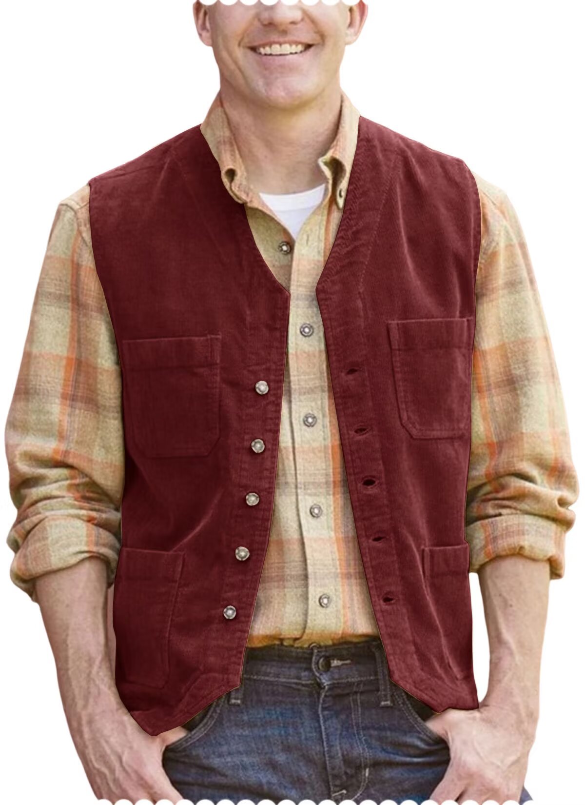 Men's burgundy corduroy vest 