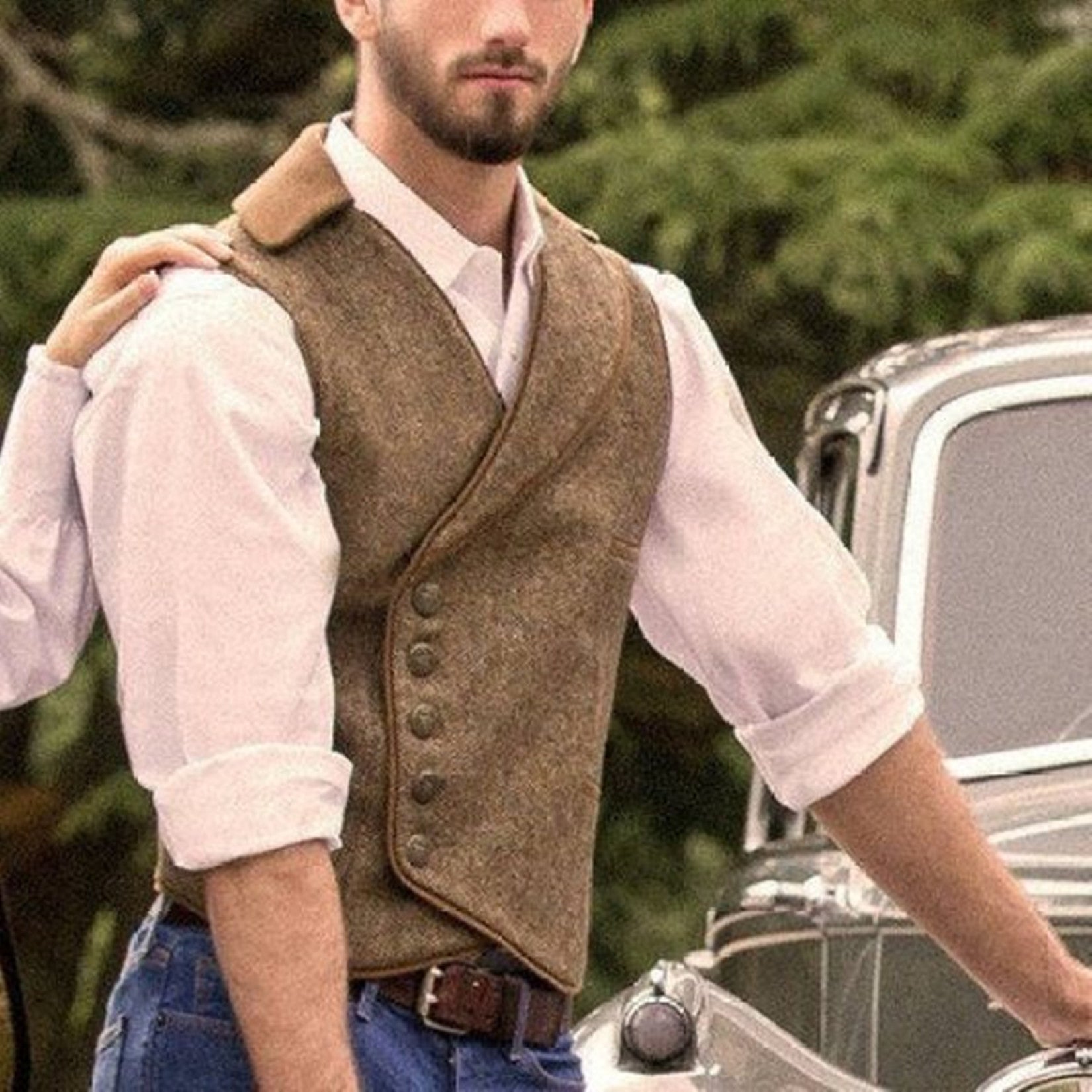 Men's gray tweed vest