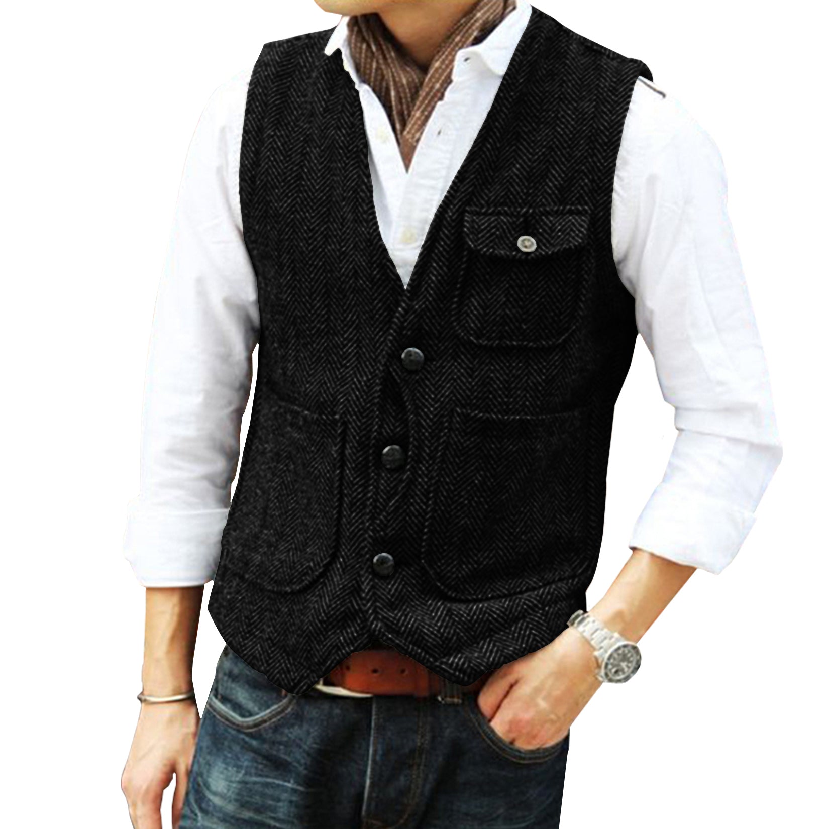 Men's black tweed vest 