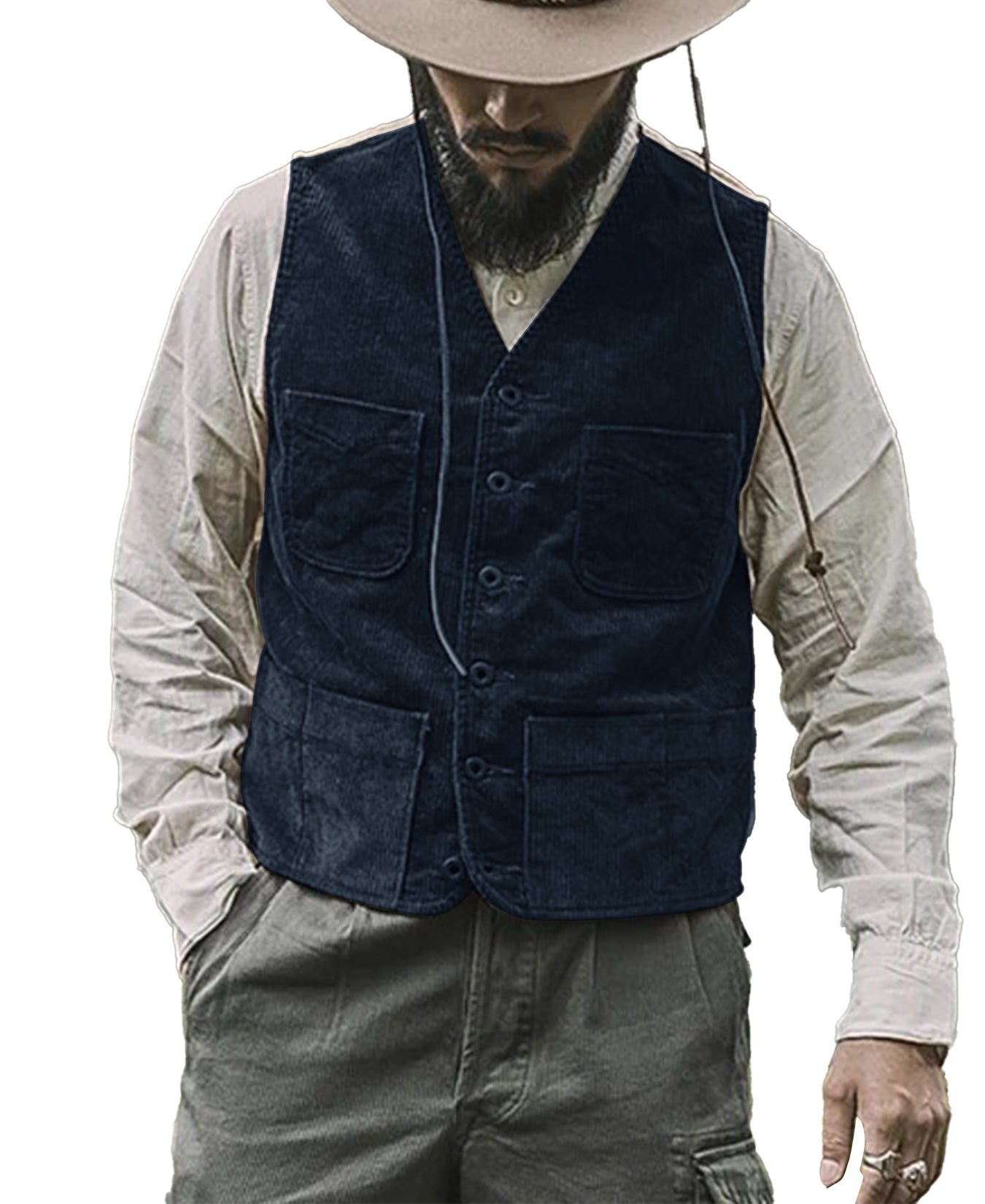 Men's navy blue corduroy vest 