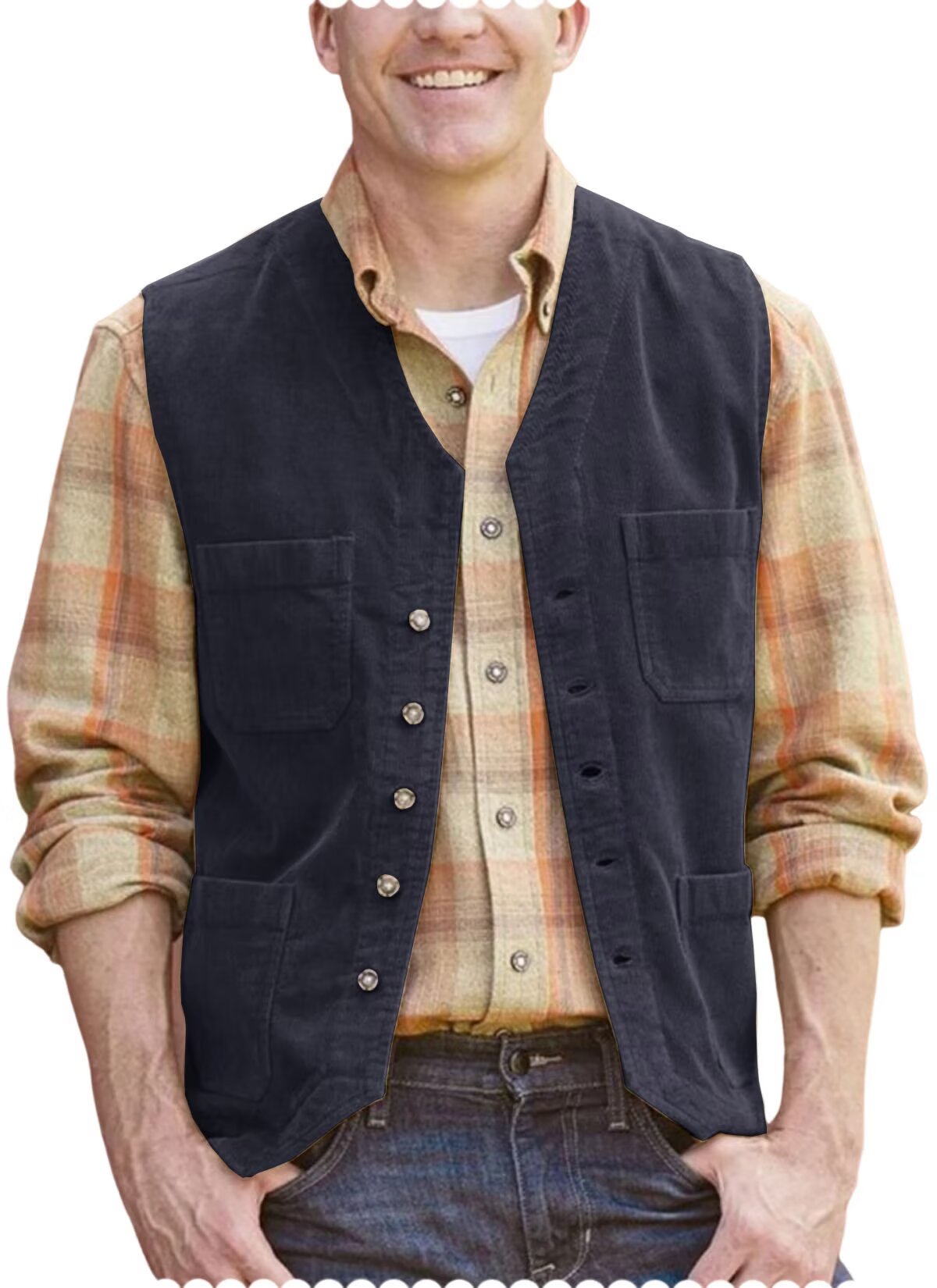 Men's navy blue corduroy vest 