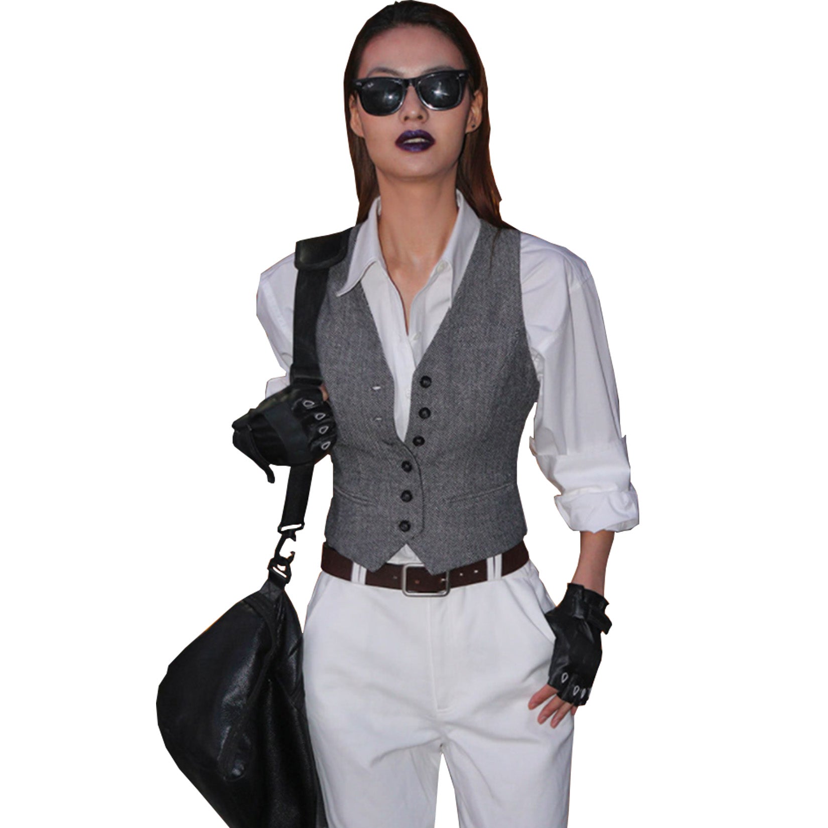 Women's gray tweed vest 