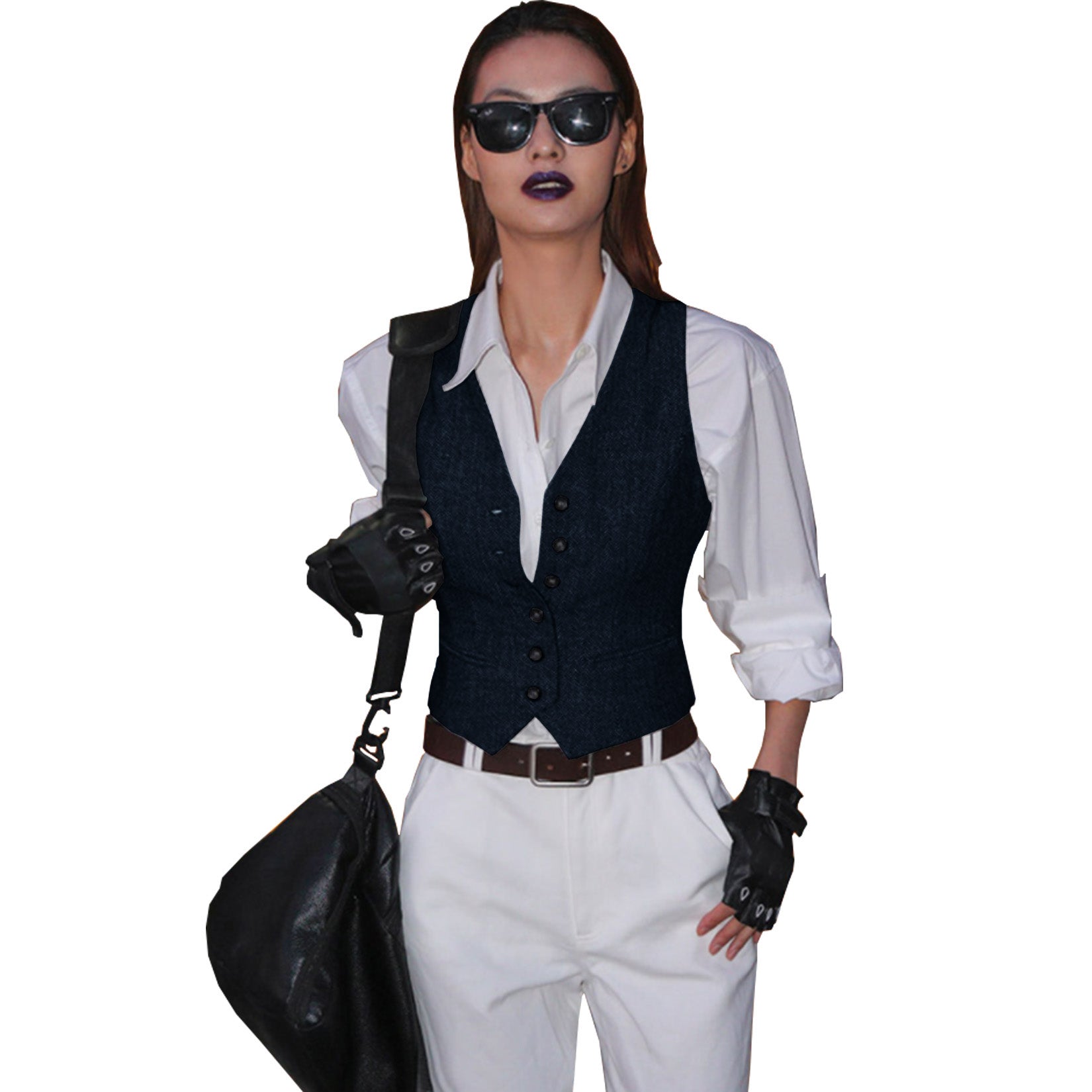 Women's navy tweed vest 