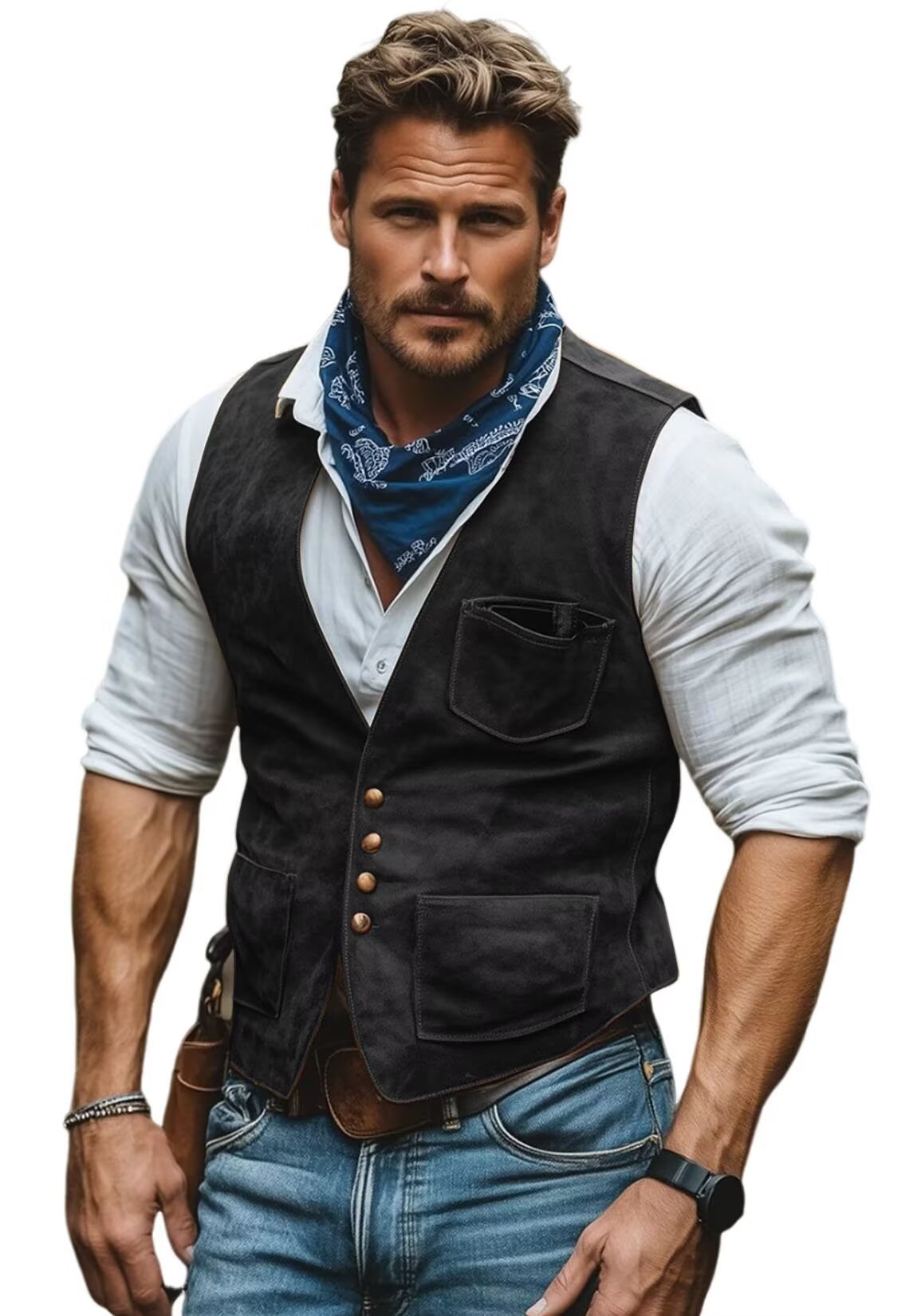 Men's black suede vest 