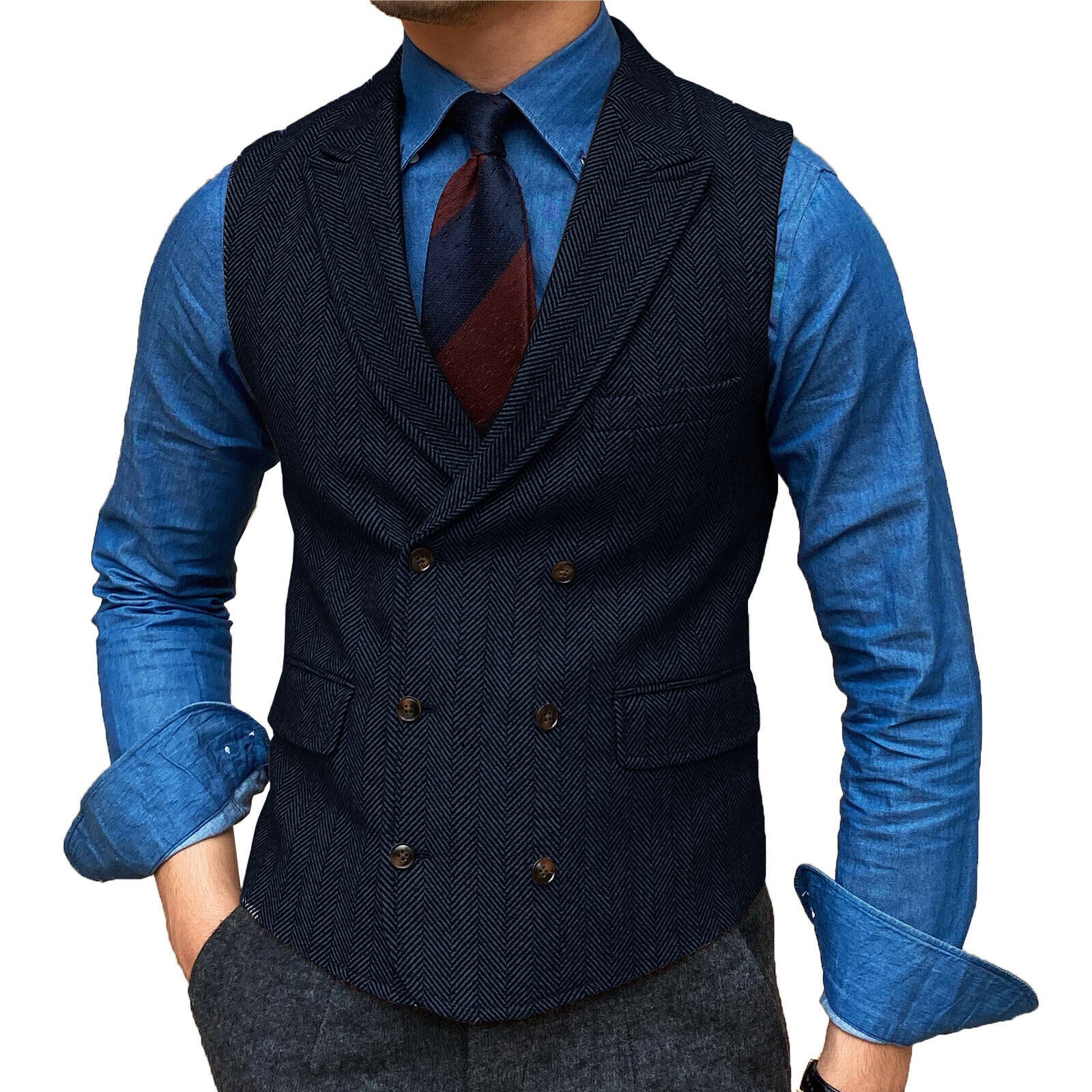 Men's navy tweed vest 