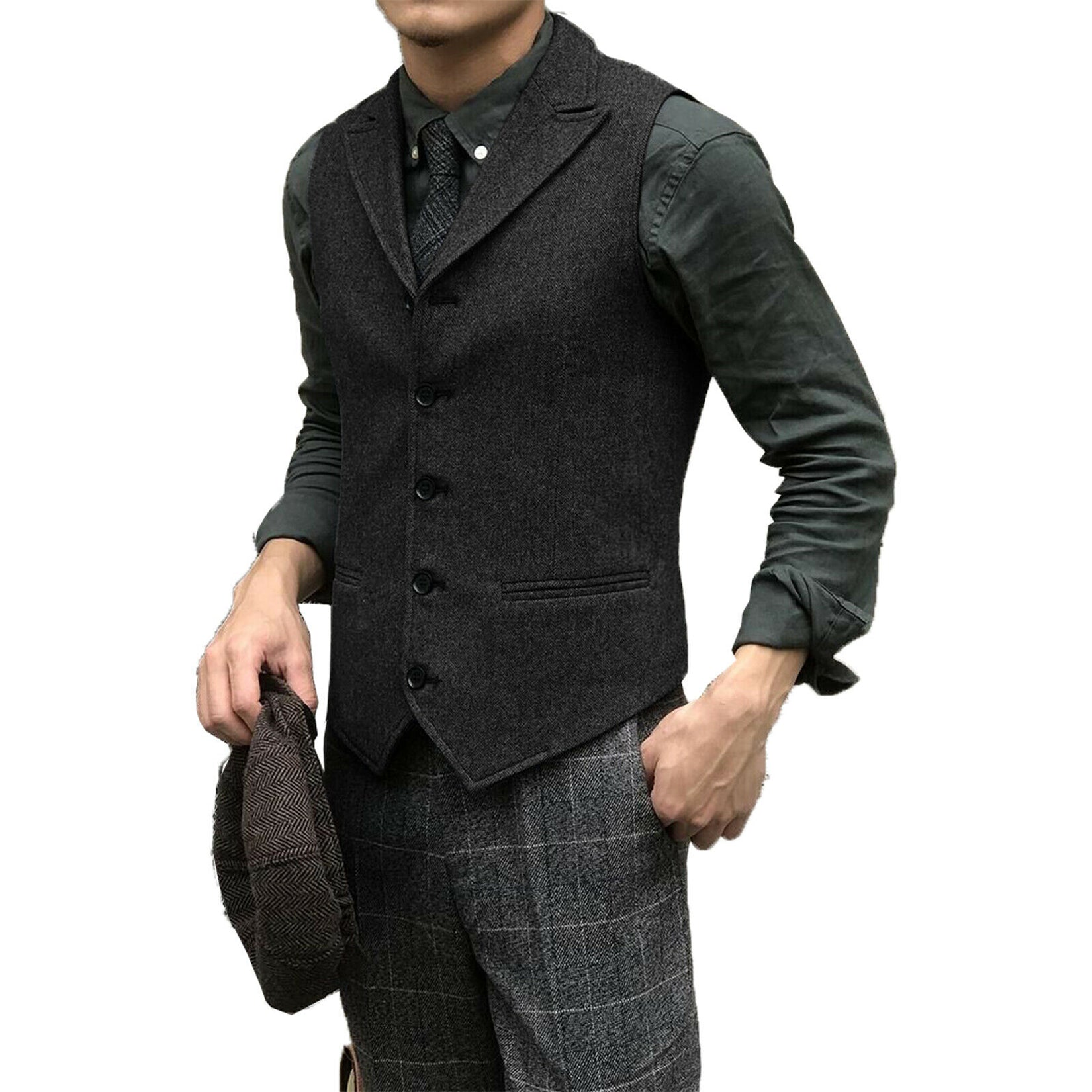 Men's black tweed vest 