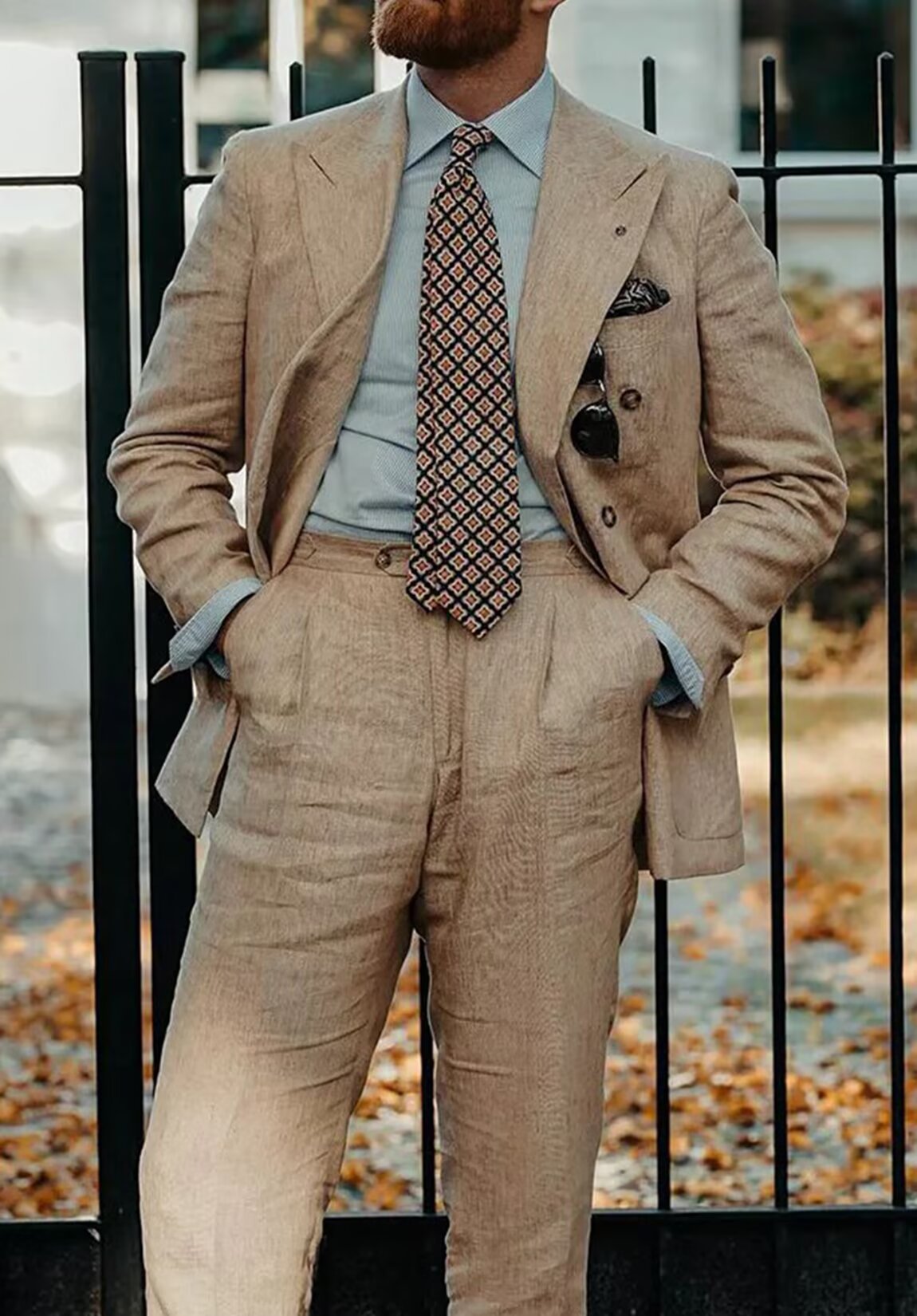  men¡¯s linen double-breasted jacket 