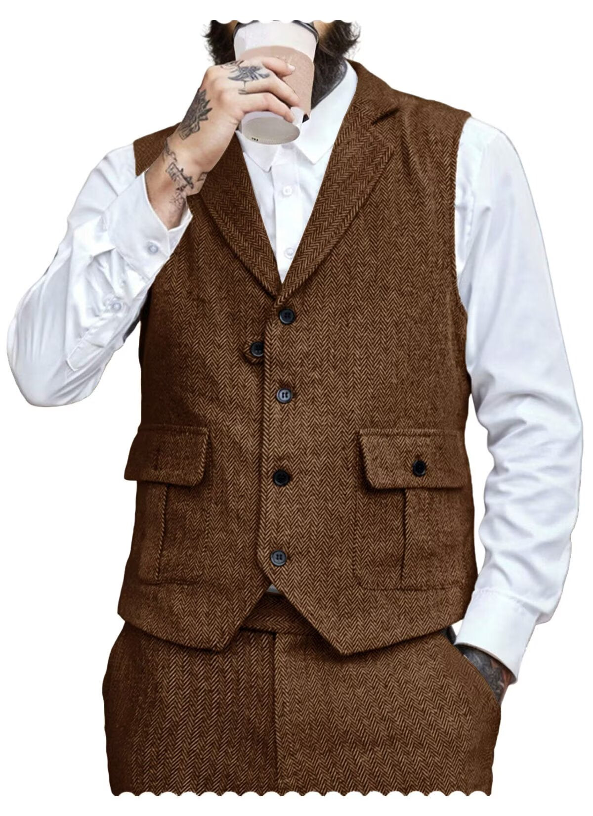 Men's brown tweed vest 