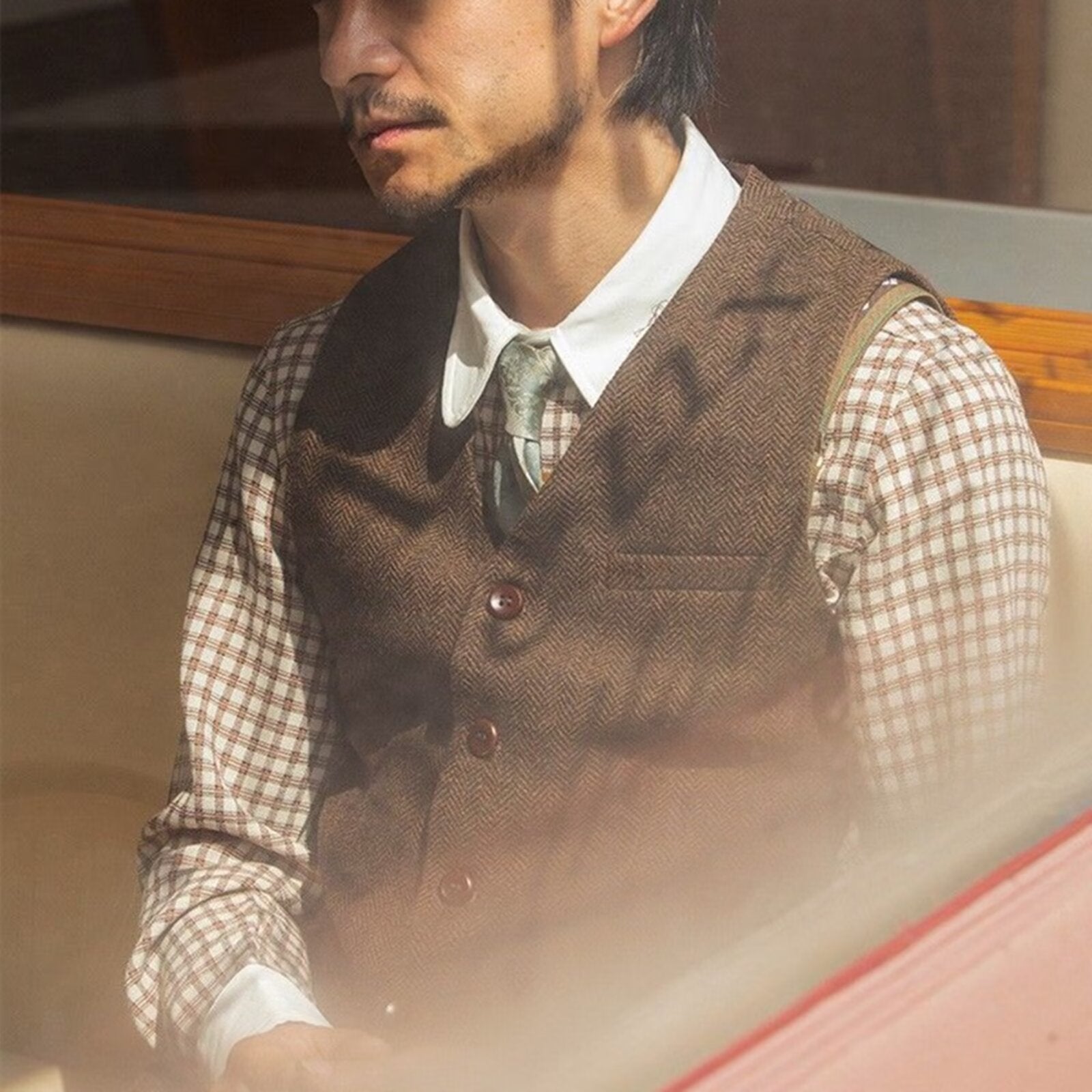 Men's gray tweed vest