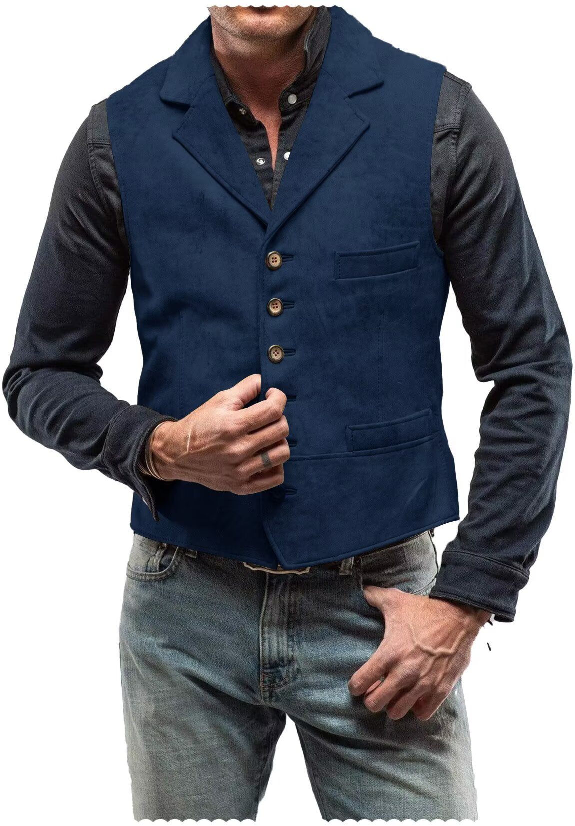 Men's navy suede vest 