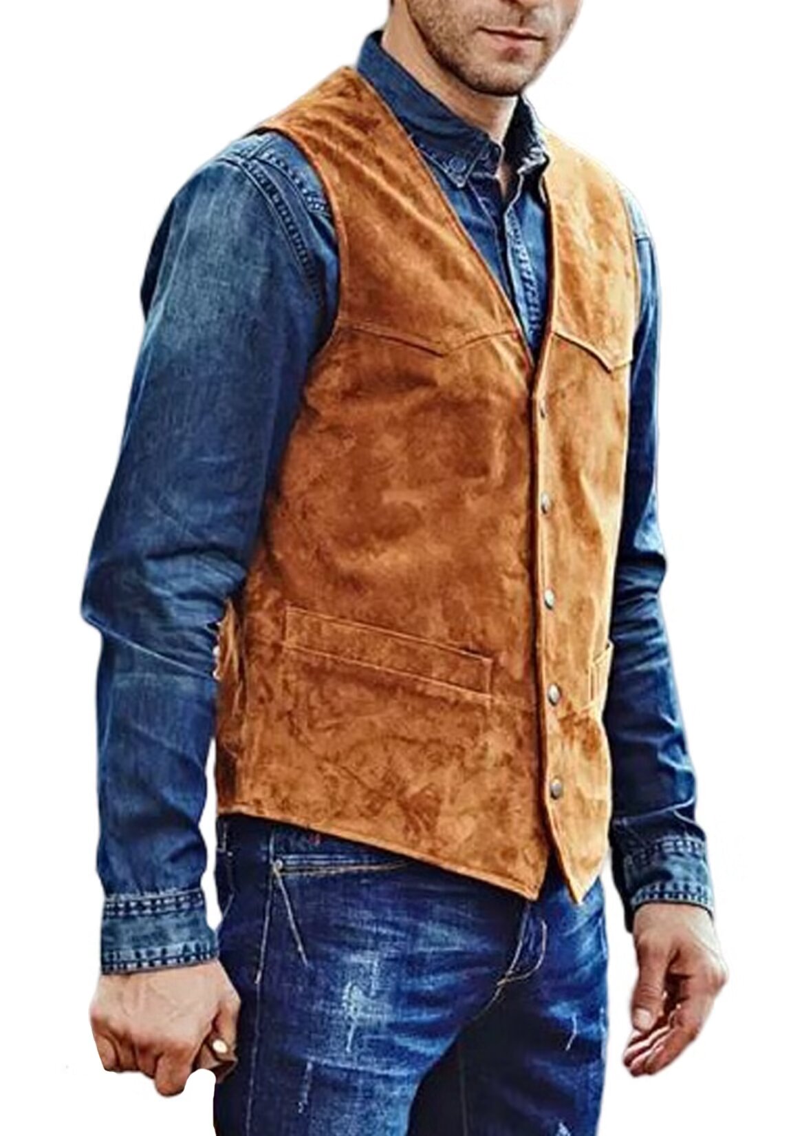Men's dark gray suede vest 