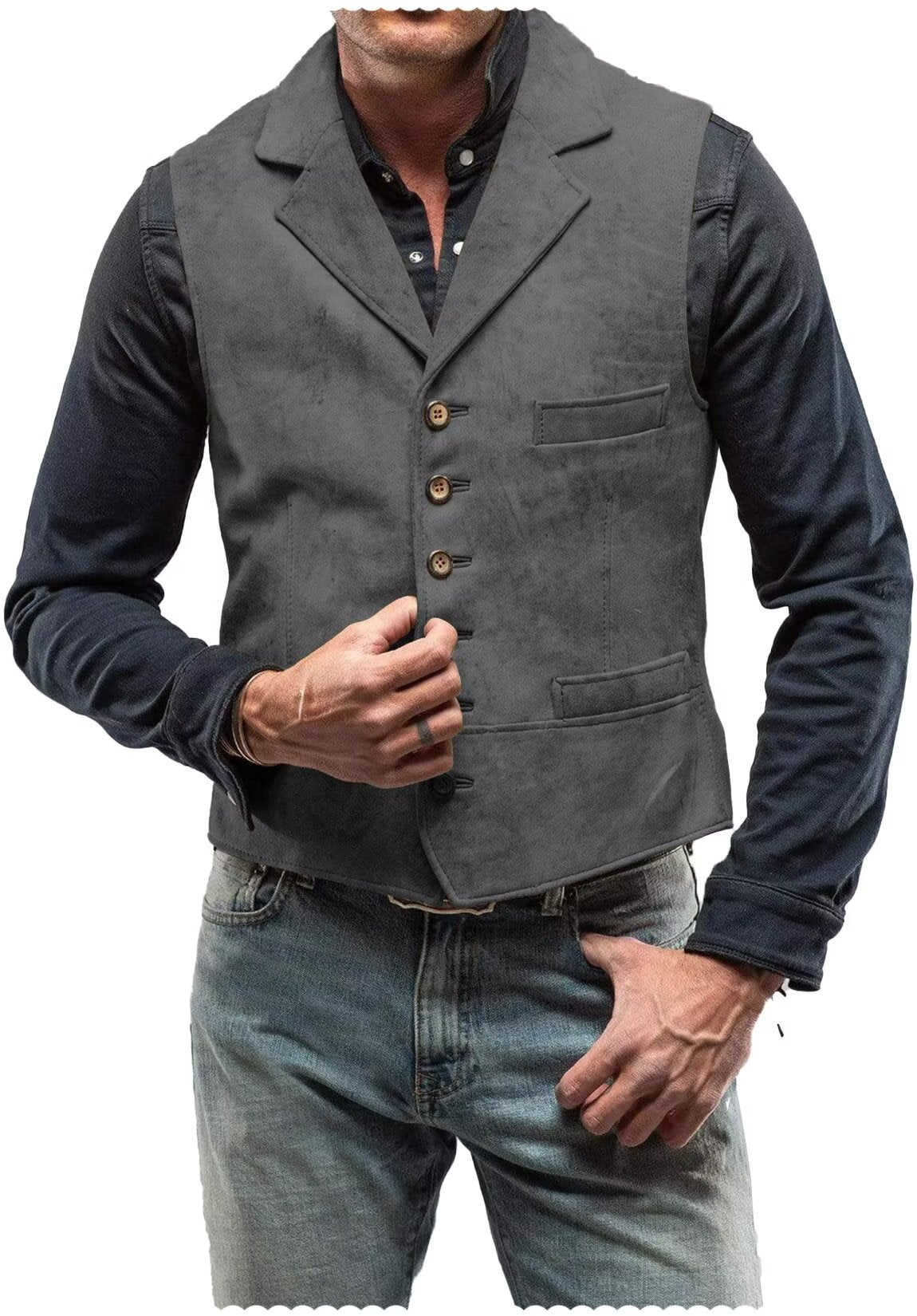 Men's dark gray suede vest 