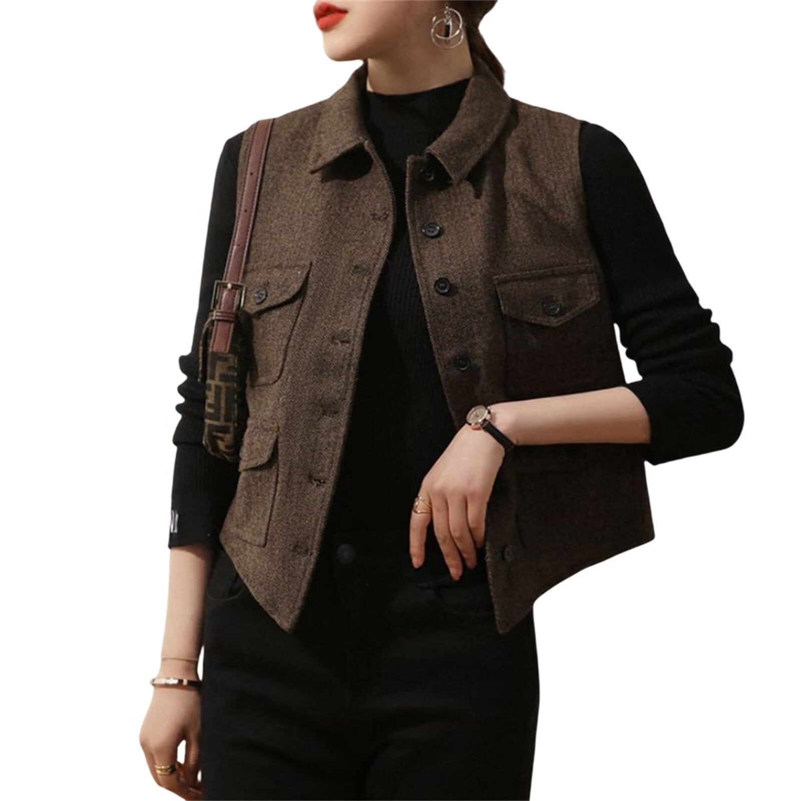 Women's brown tweed vest 