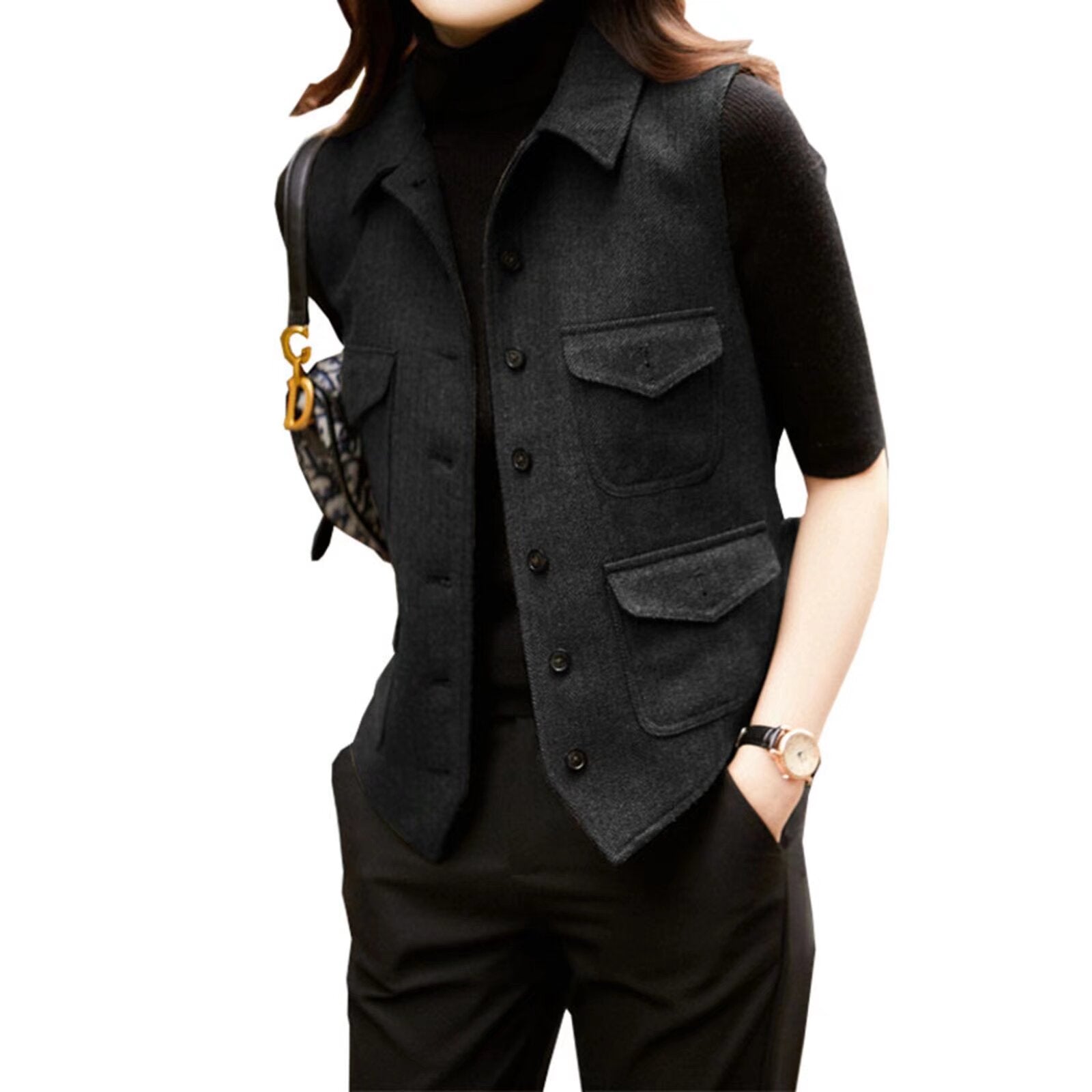 Women's black tweed vest 