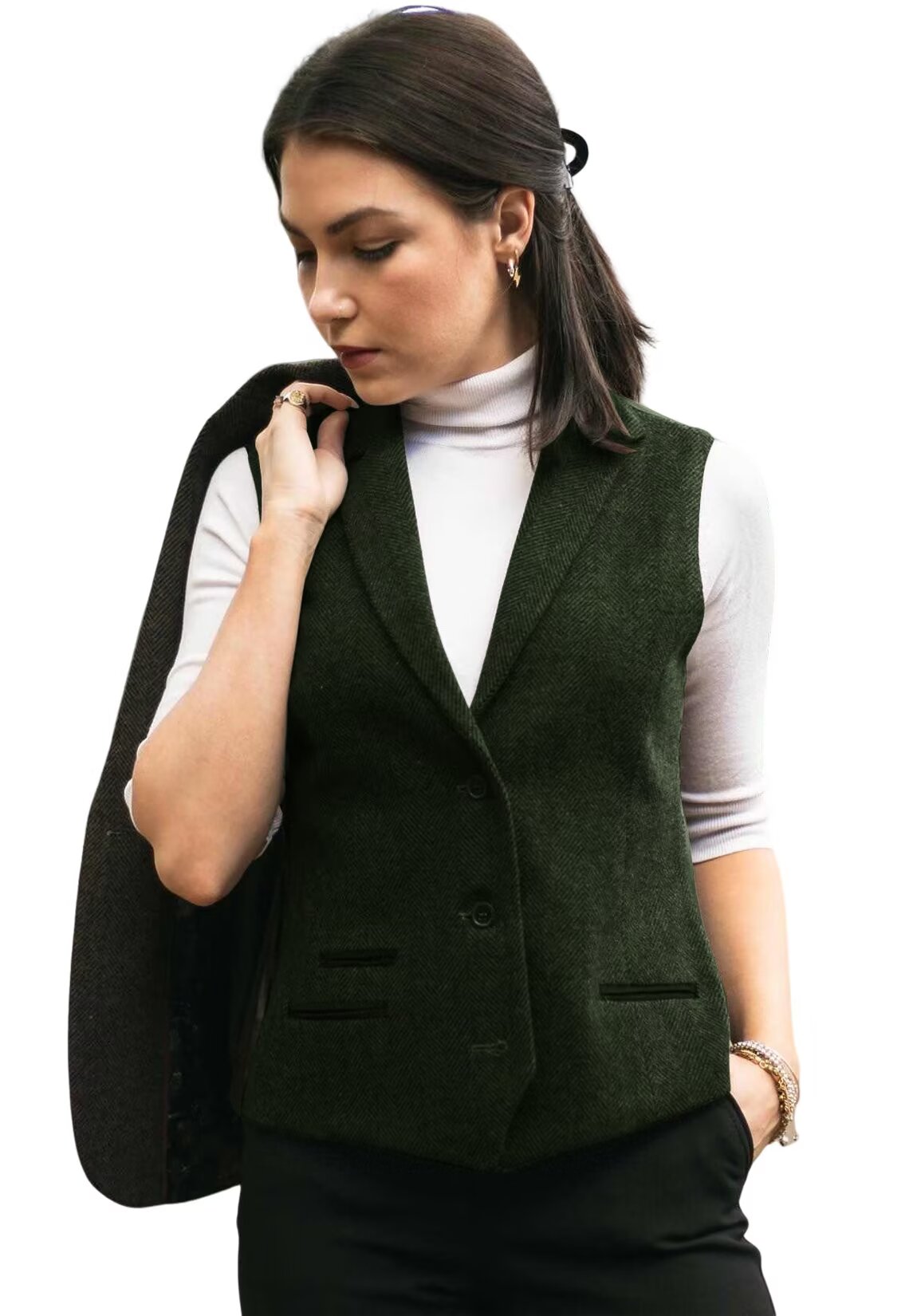 Women's green tweed vest 