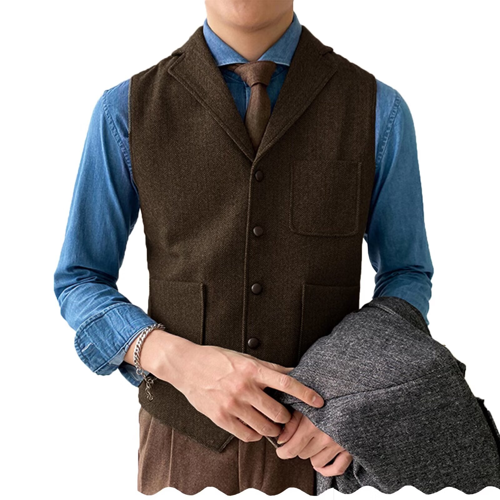Men's brown tweed vest 