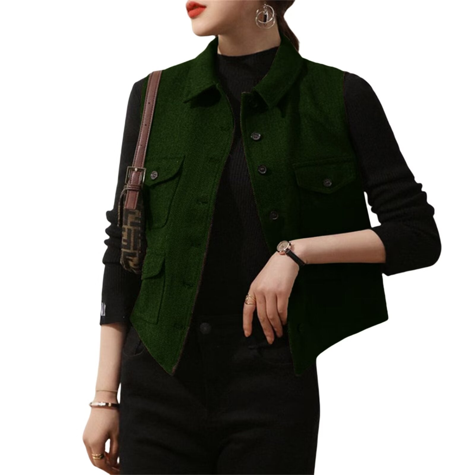Women's green tweed vest 