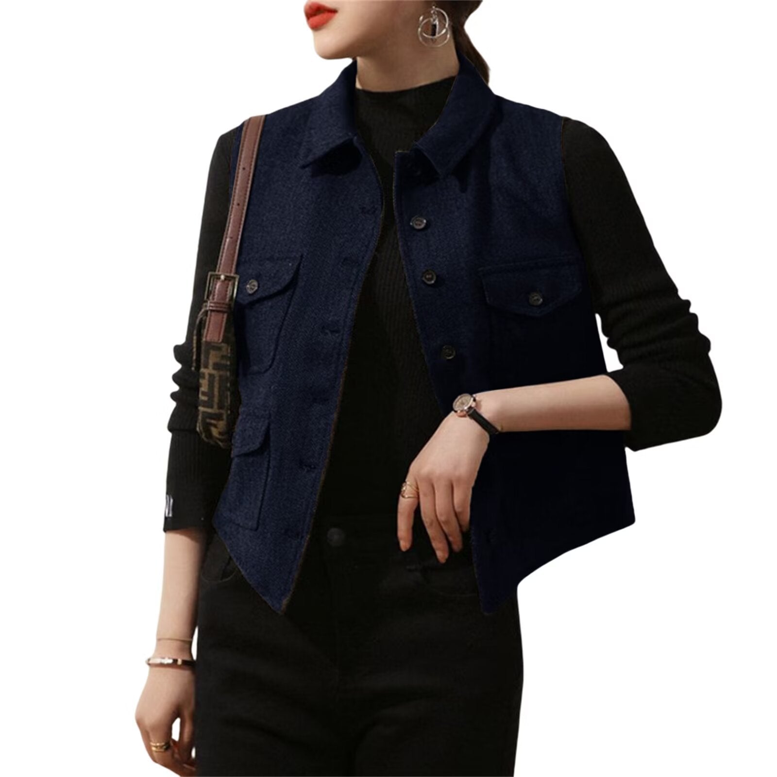 Women's navy tweed vest 