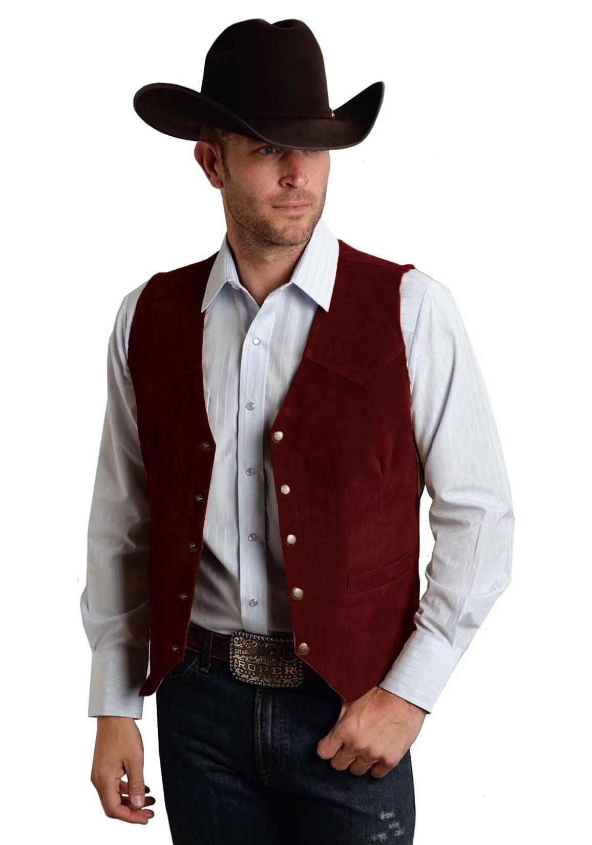 Men's burgundy suede vest 