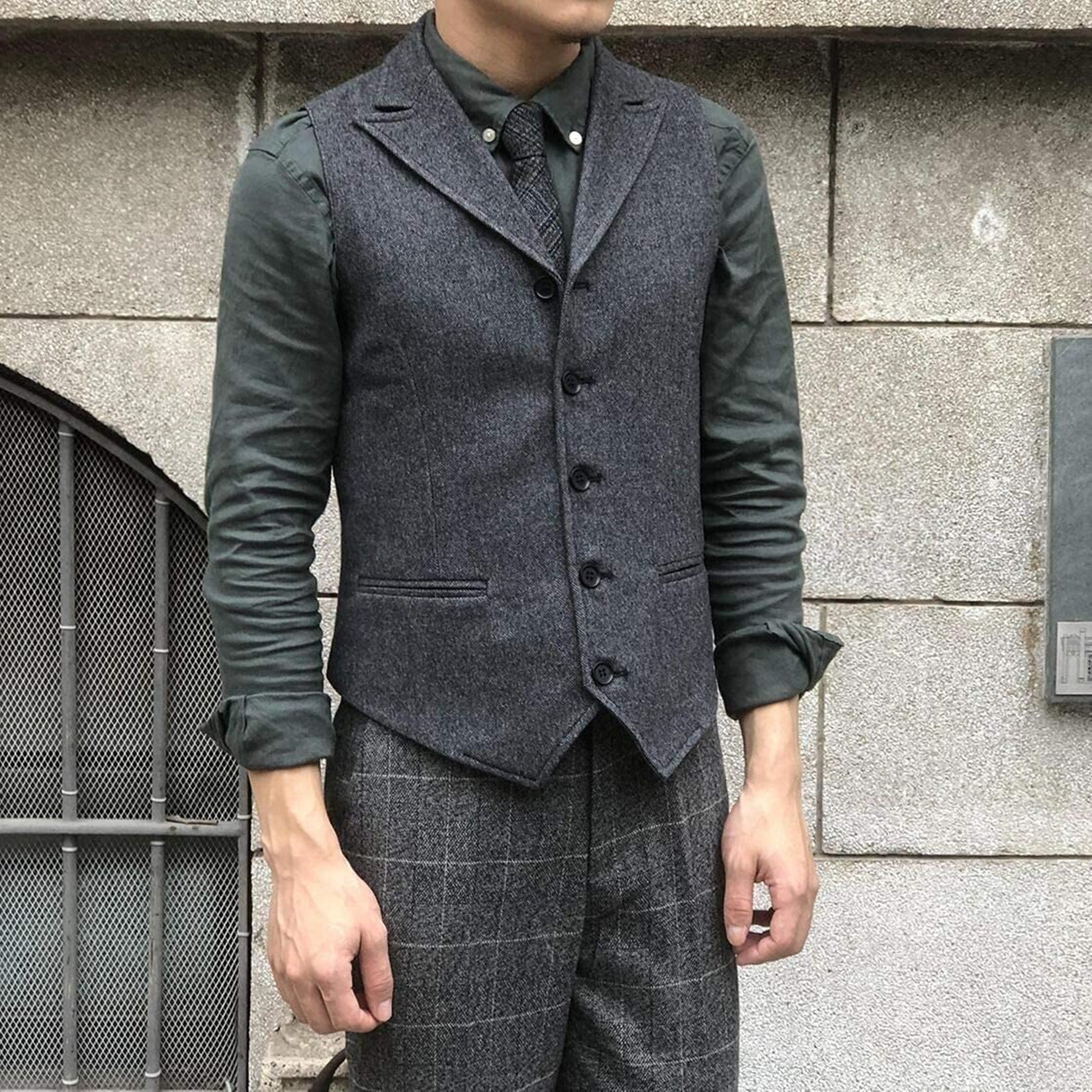 Men's navy tweed vest 