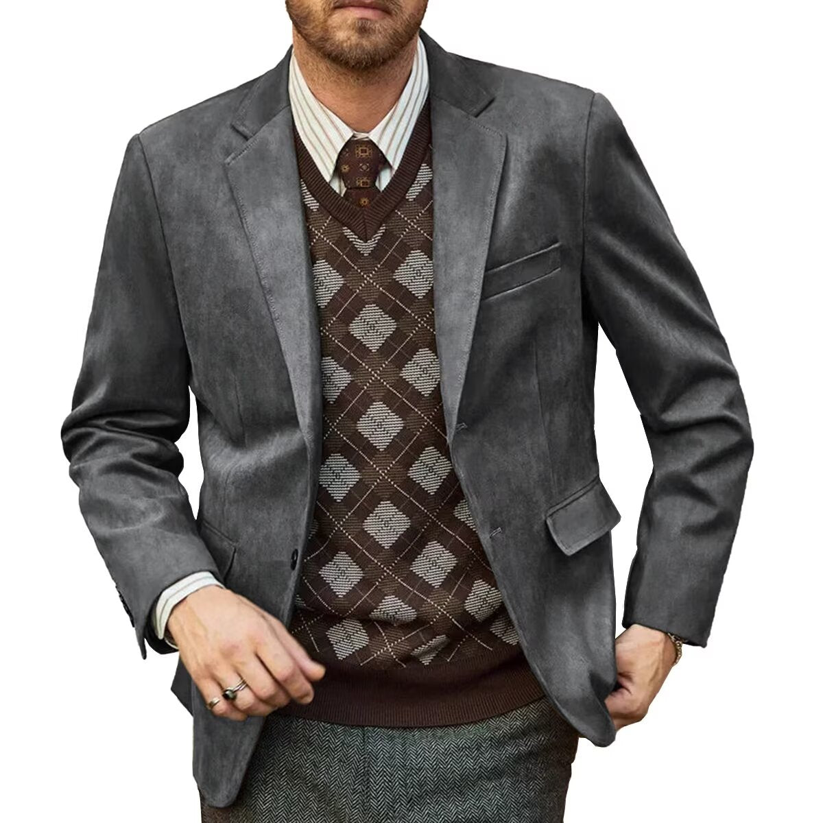 Suede Jacket Men 2- Button Business Sport Coat
