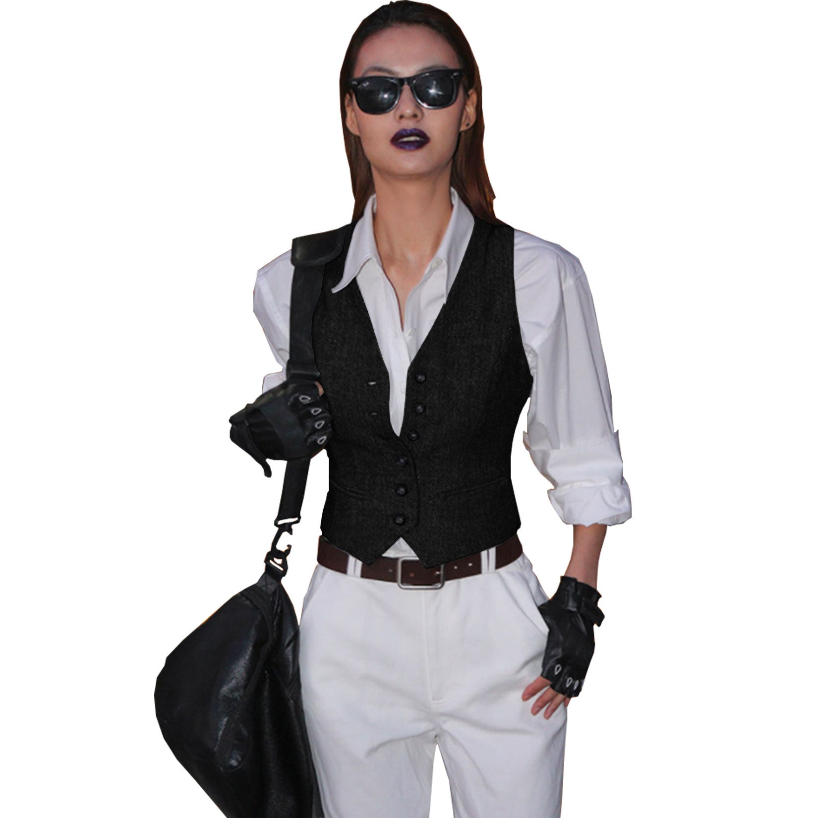 Women's black tweed vest 