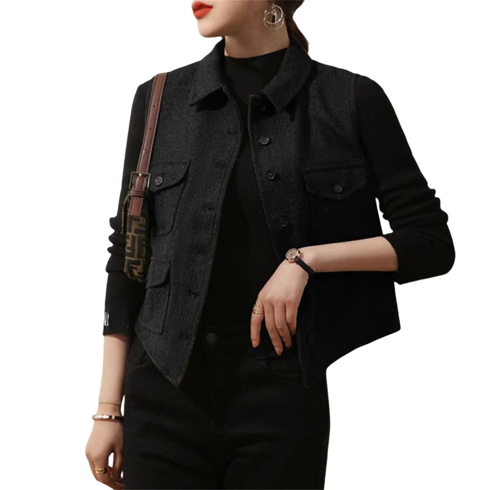 Women's black tweed vest 