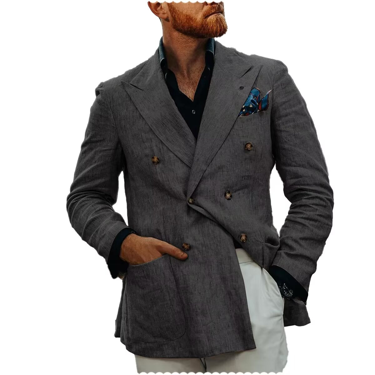 Linen Jacket Men's-Double Breasted Lightweight Sport Coats