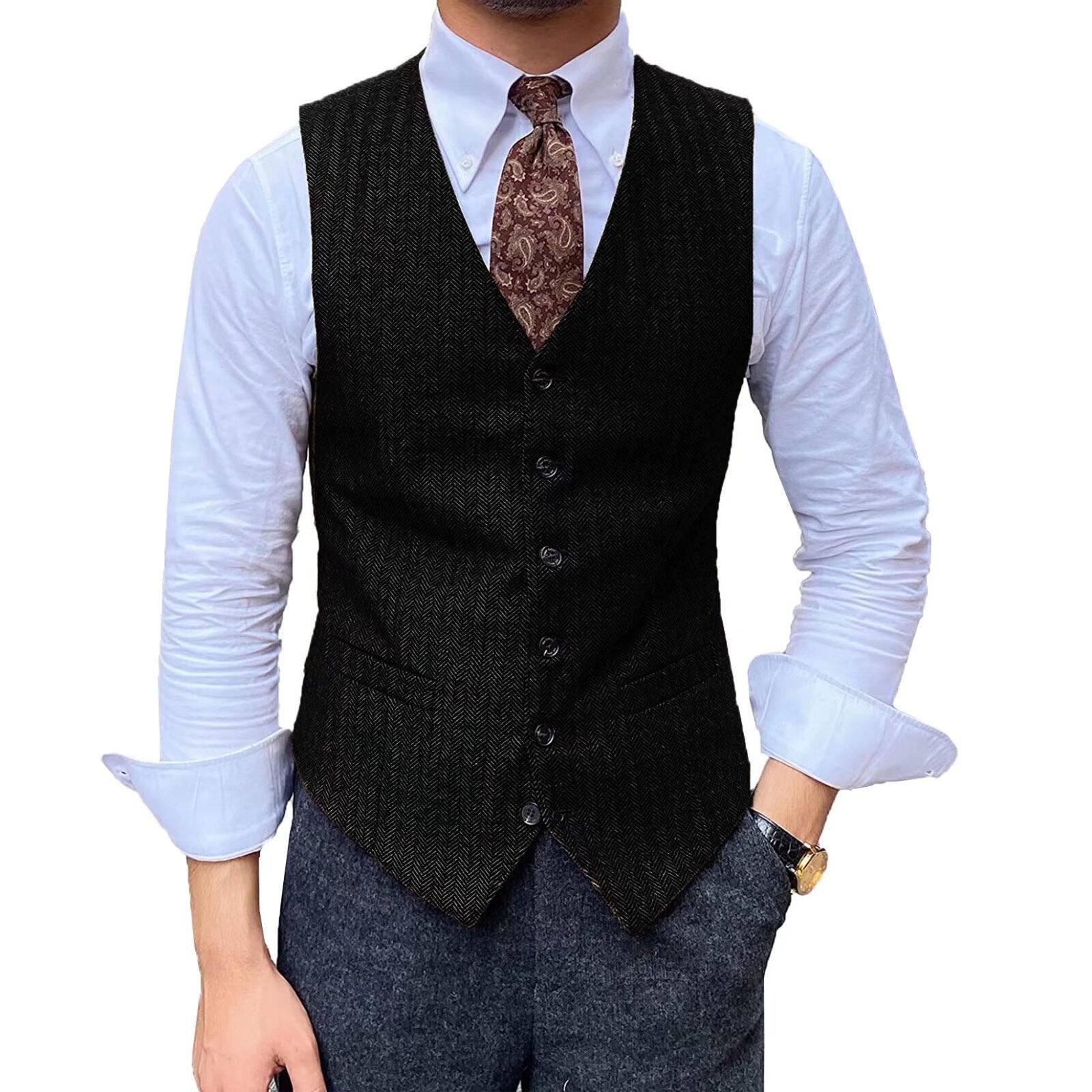 Men's black tweed vest 