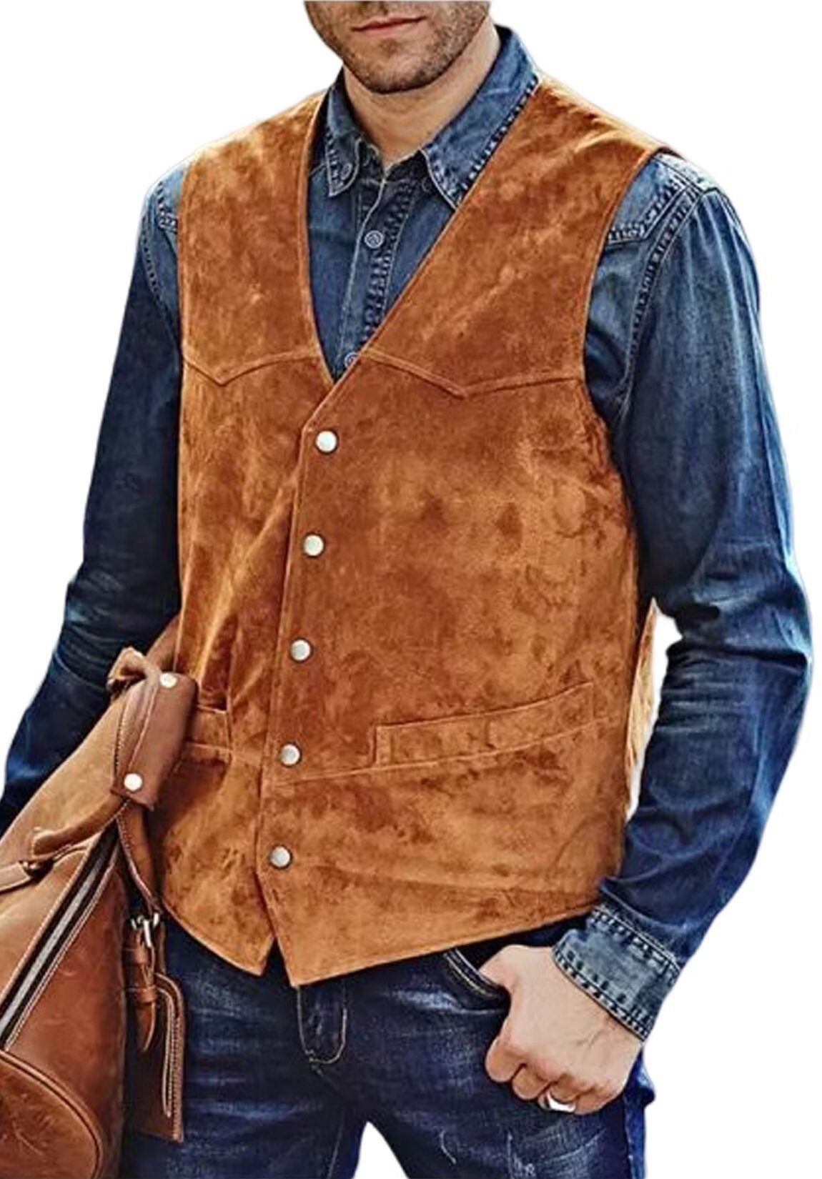 Men's dark gray suede vest 