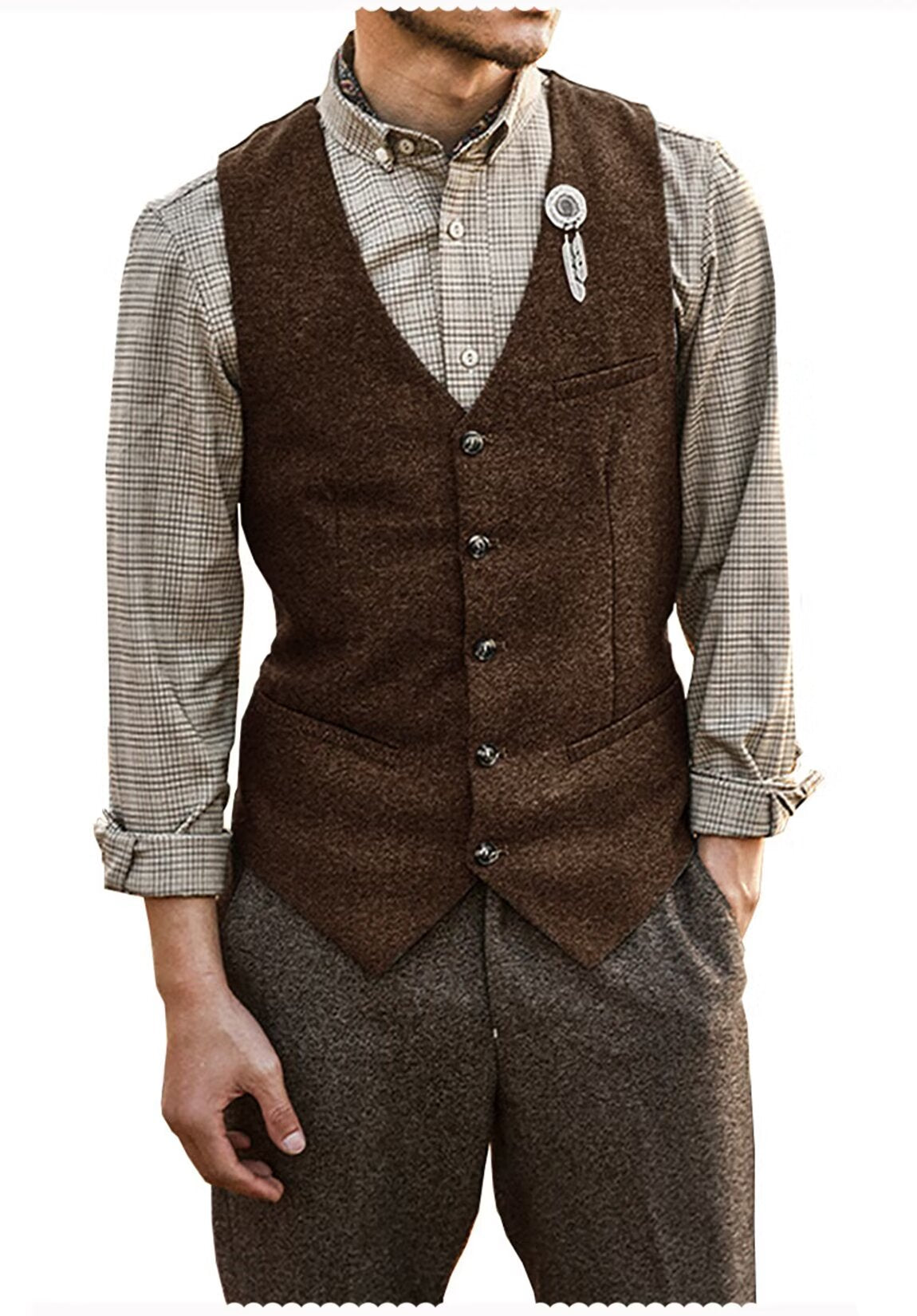 Men's brown tweed vest 