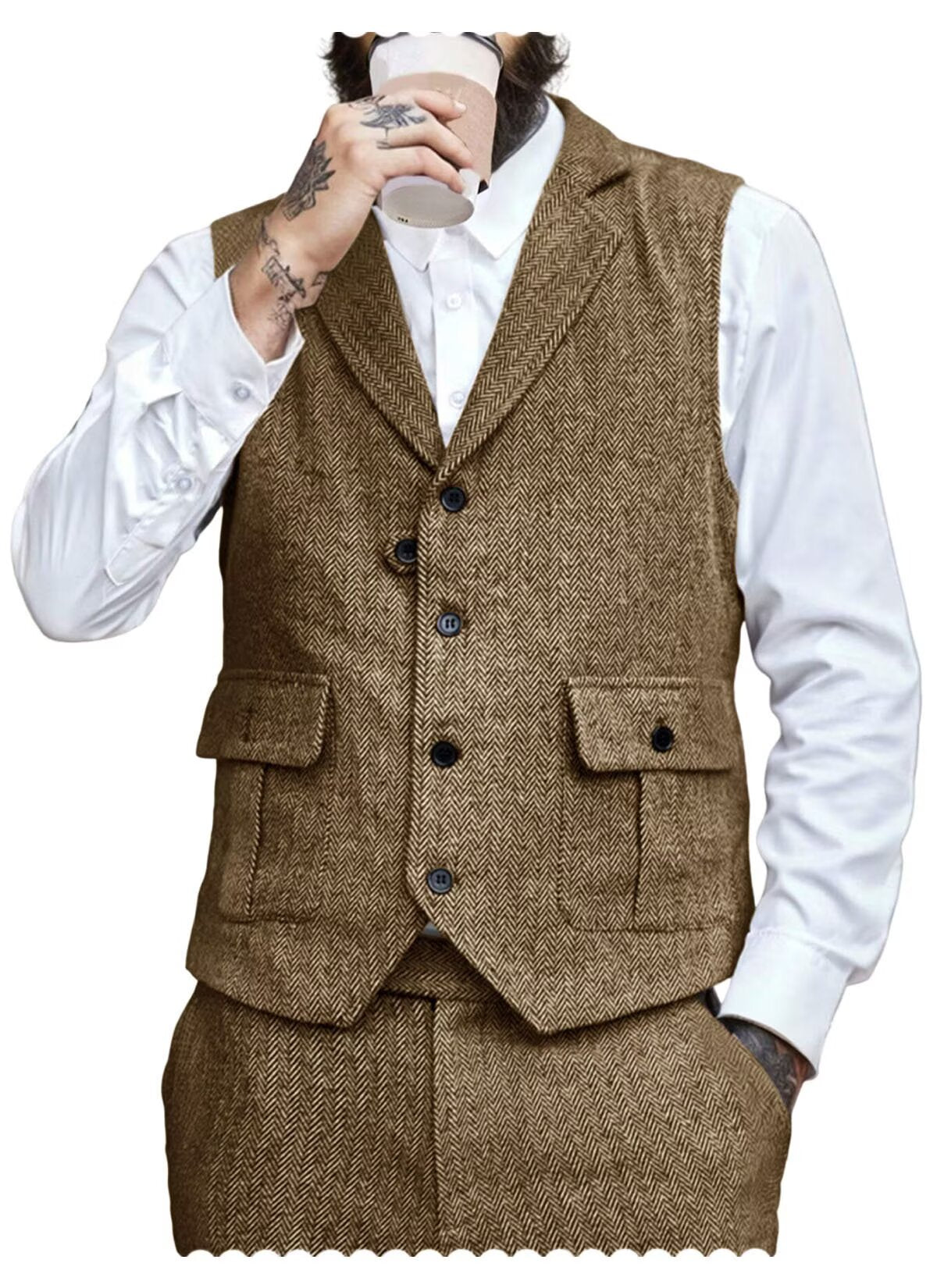 Men's khaki tweed vest