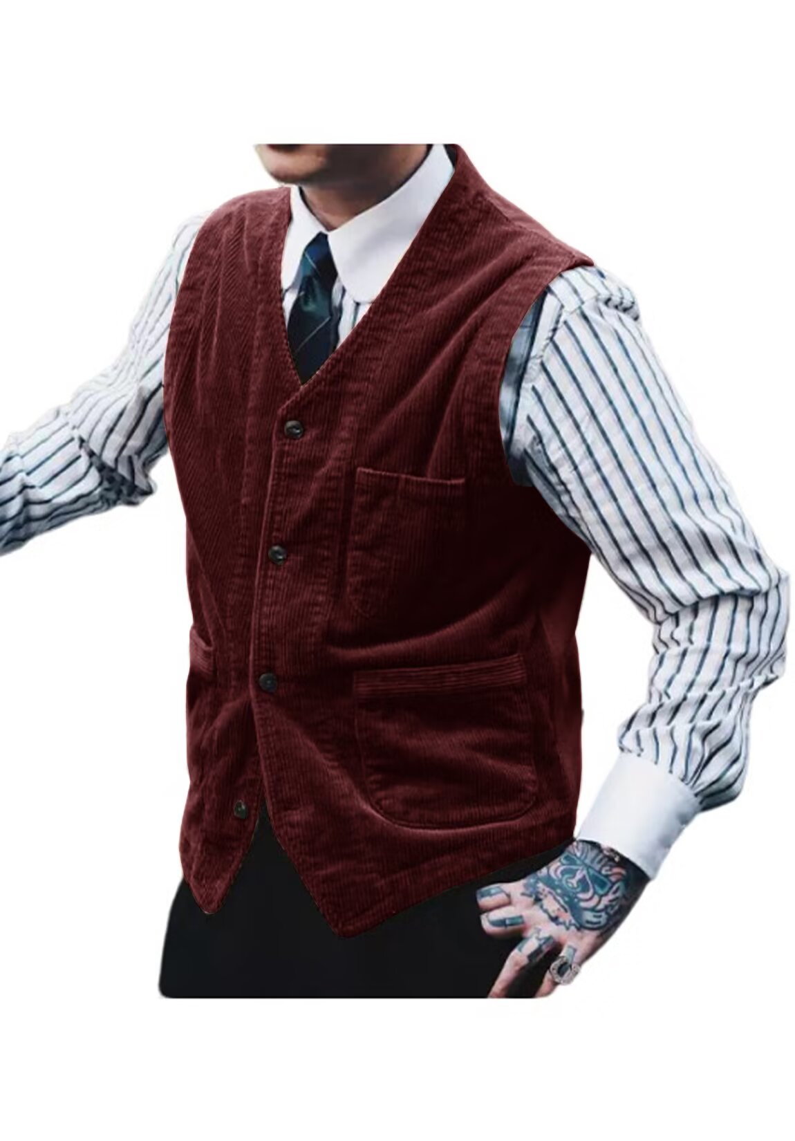 Men's burgundy corduroy vest 
