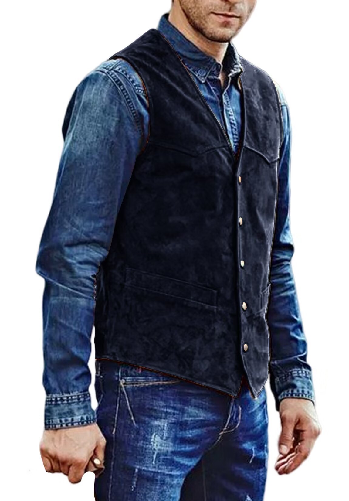 Men's navy suede vest 