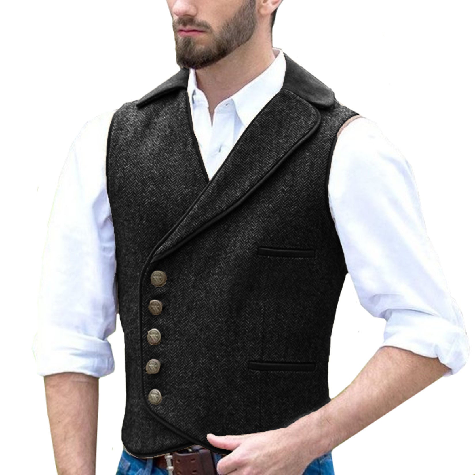 Men's black tweed vest